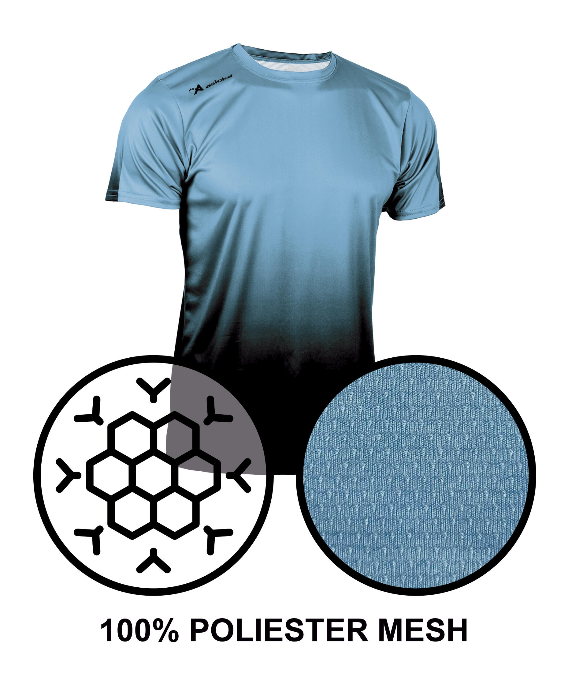 Camiseta Running Manga Corta Hombre Asioka TENERIFE Mesh Turq.Transpirable 6/7