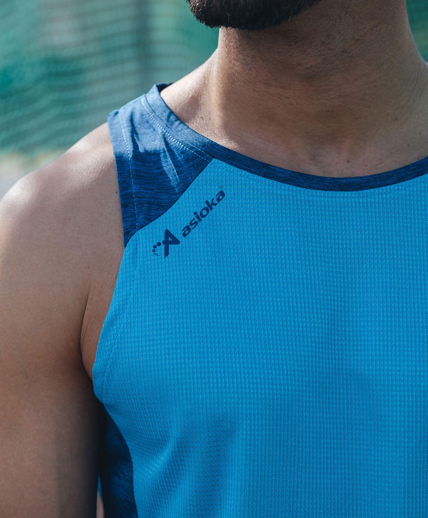 Camiseta Sin Mangas Running Hombre Asioka ELBA Azul.Transpirable 4/7