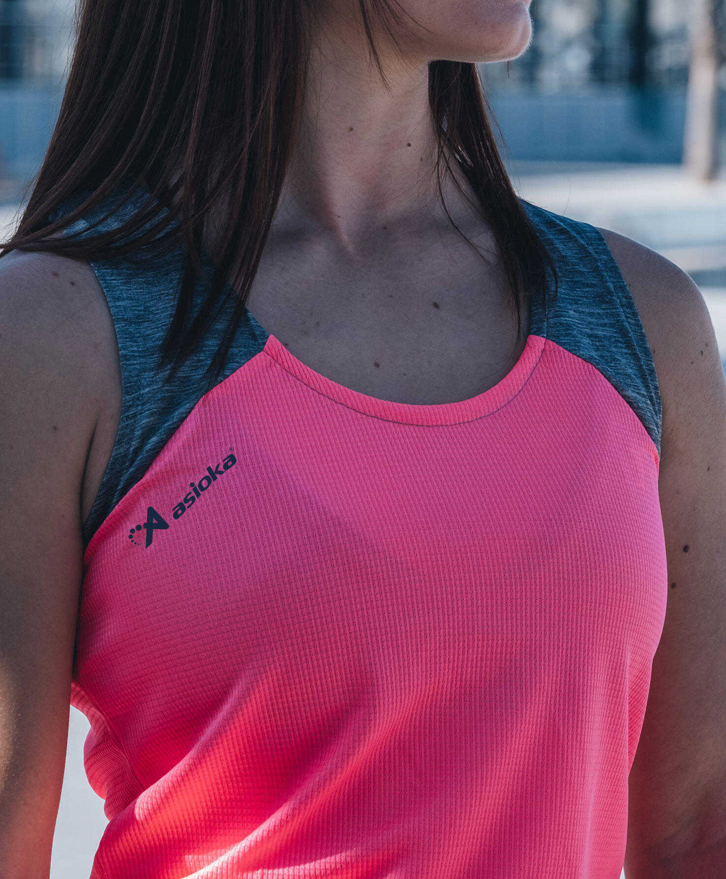 Camiseta Sin Mangas Running Mujer Asioka ELBA Fucsia/Gris.Transpirable 3/7