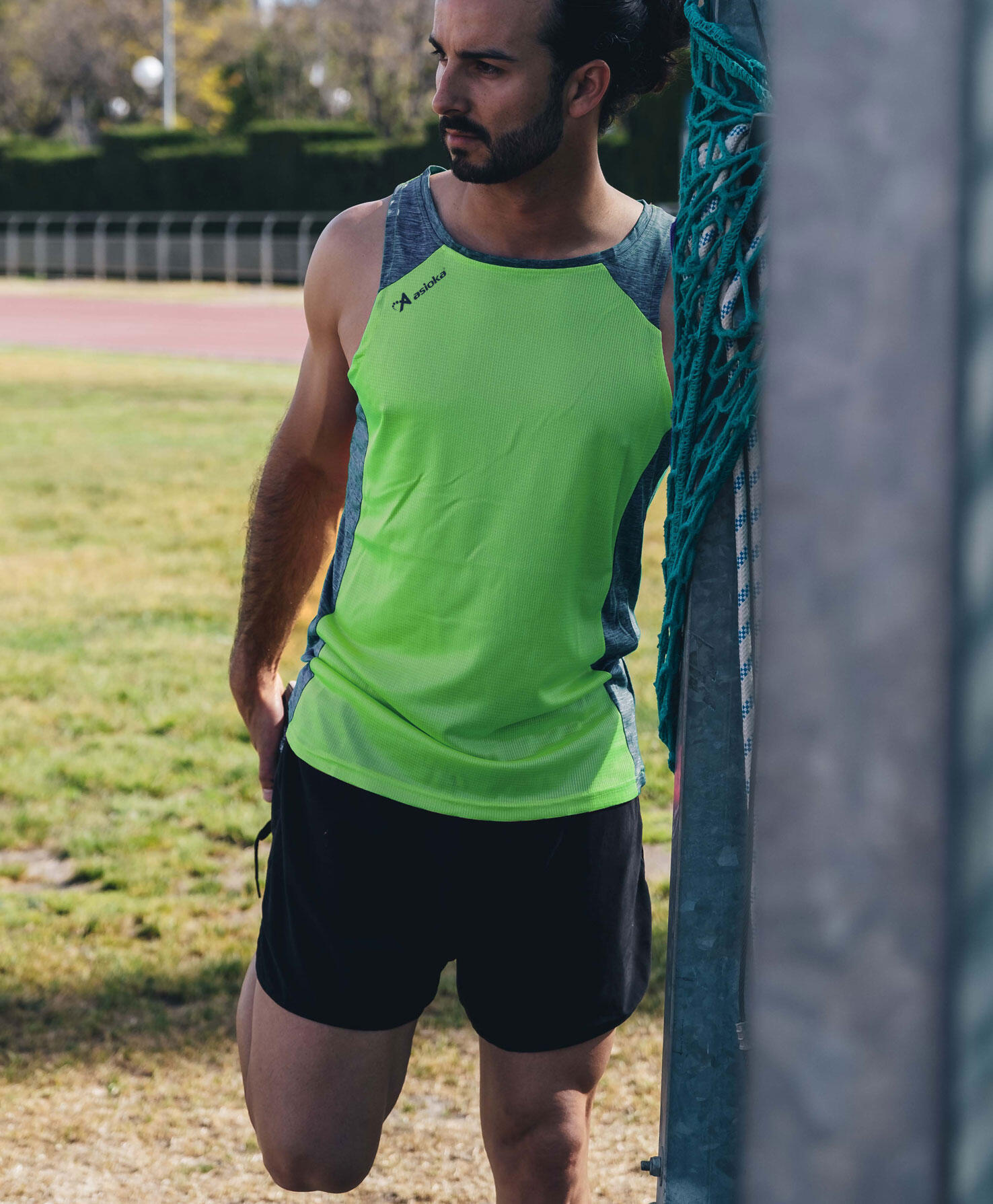 Camiseta Sin Mangas Running Hombre Asioka ELBA Verde Flúor.Transpirable 4/7