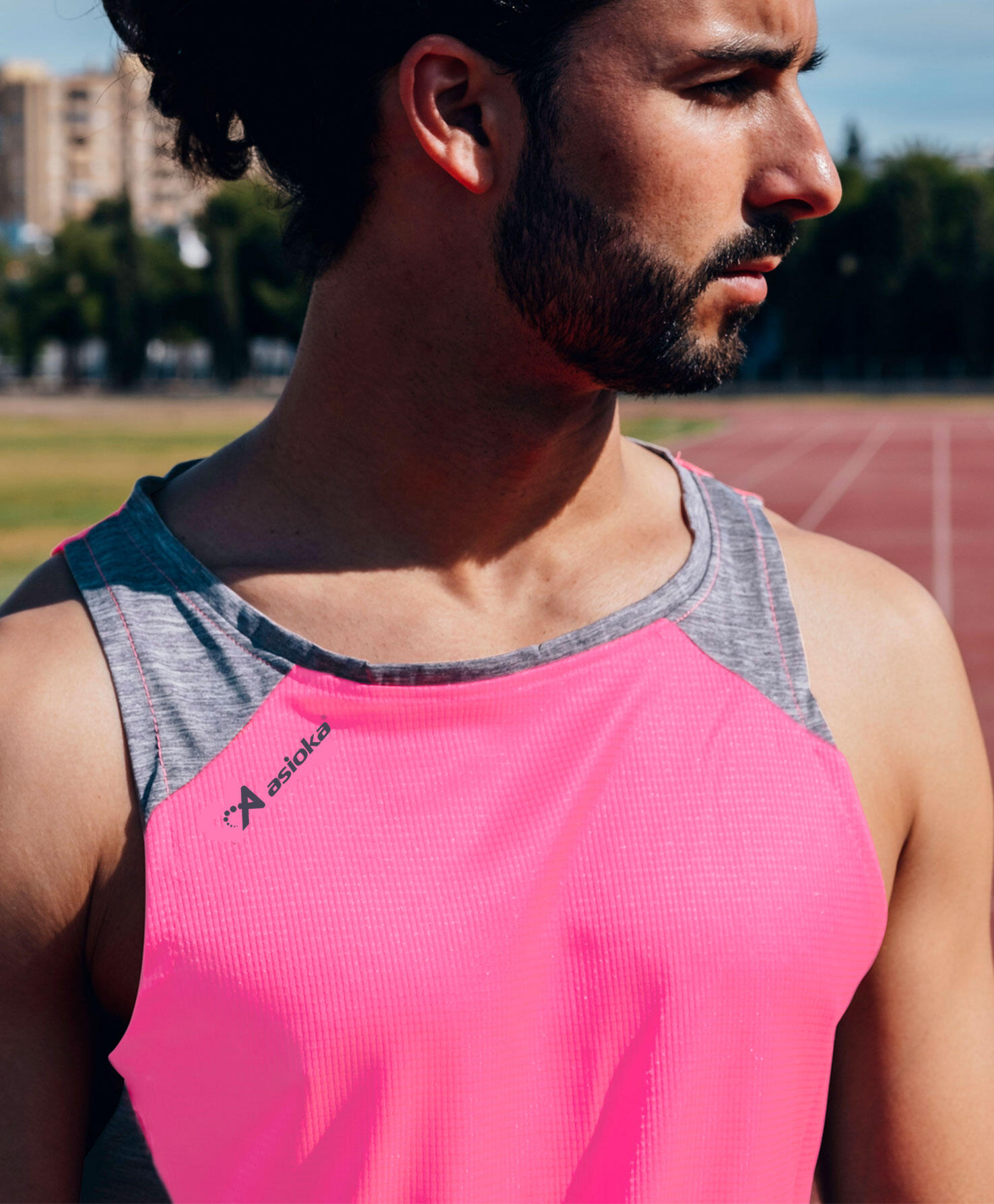 Camiseta Sin Mangas Running Hombre Asioka ELBA Fúcsia/Gris.Transpirable 2/7
