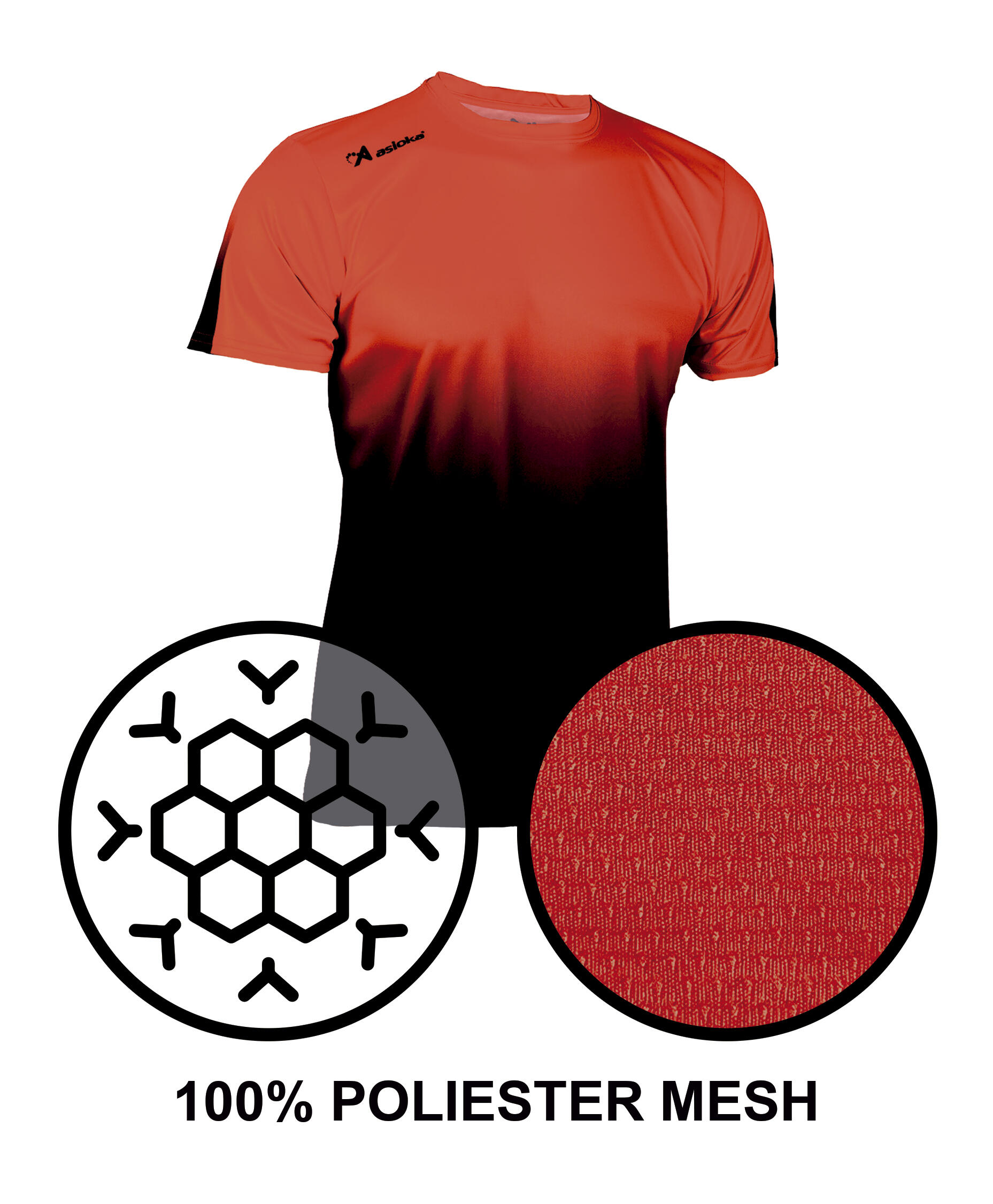 Camiseta Running Manga Corta Hombre Asioka TENERIFE Mesh Rojo.Transpirable 4/7
