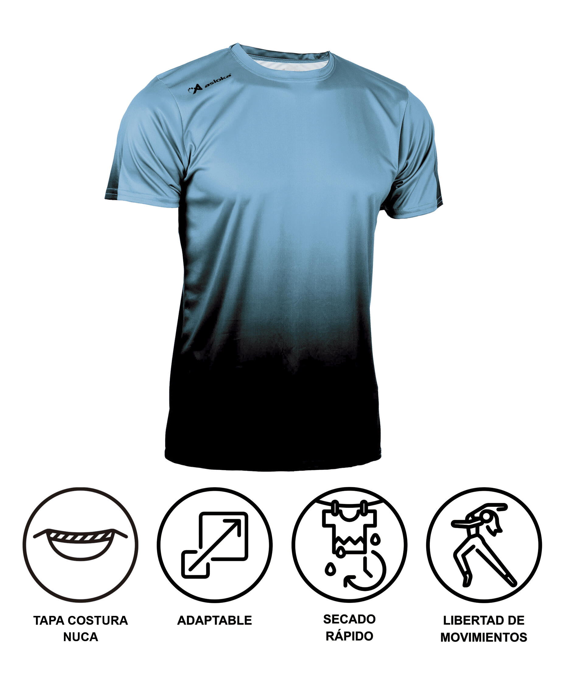 Camiseta Running Manga Corta Hombre Asioka TENERIFE Mesh Turq.Transpirable 7/7