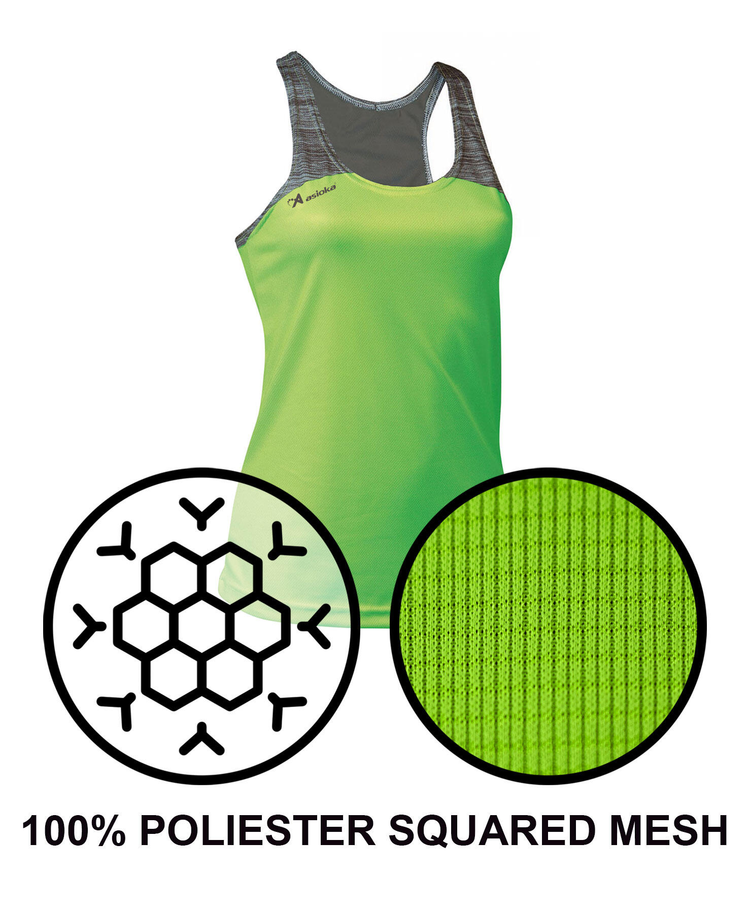 Camiseta Sin Mangas Running Mujer Asioka ELBA Verde Flúor/Gris.Transpirable 5/7