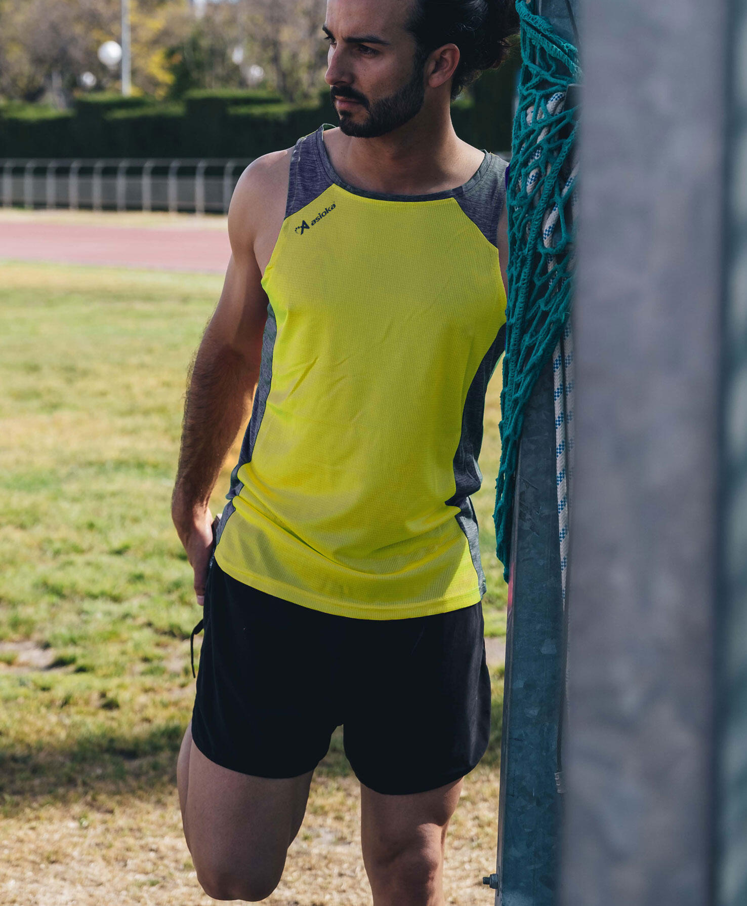 Camiseta Sin Mangas Running Hombre Asioka ELBA Amarillo Flúor.Transpirable 4/7