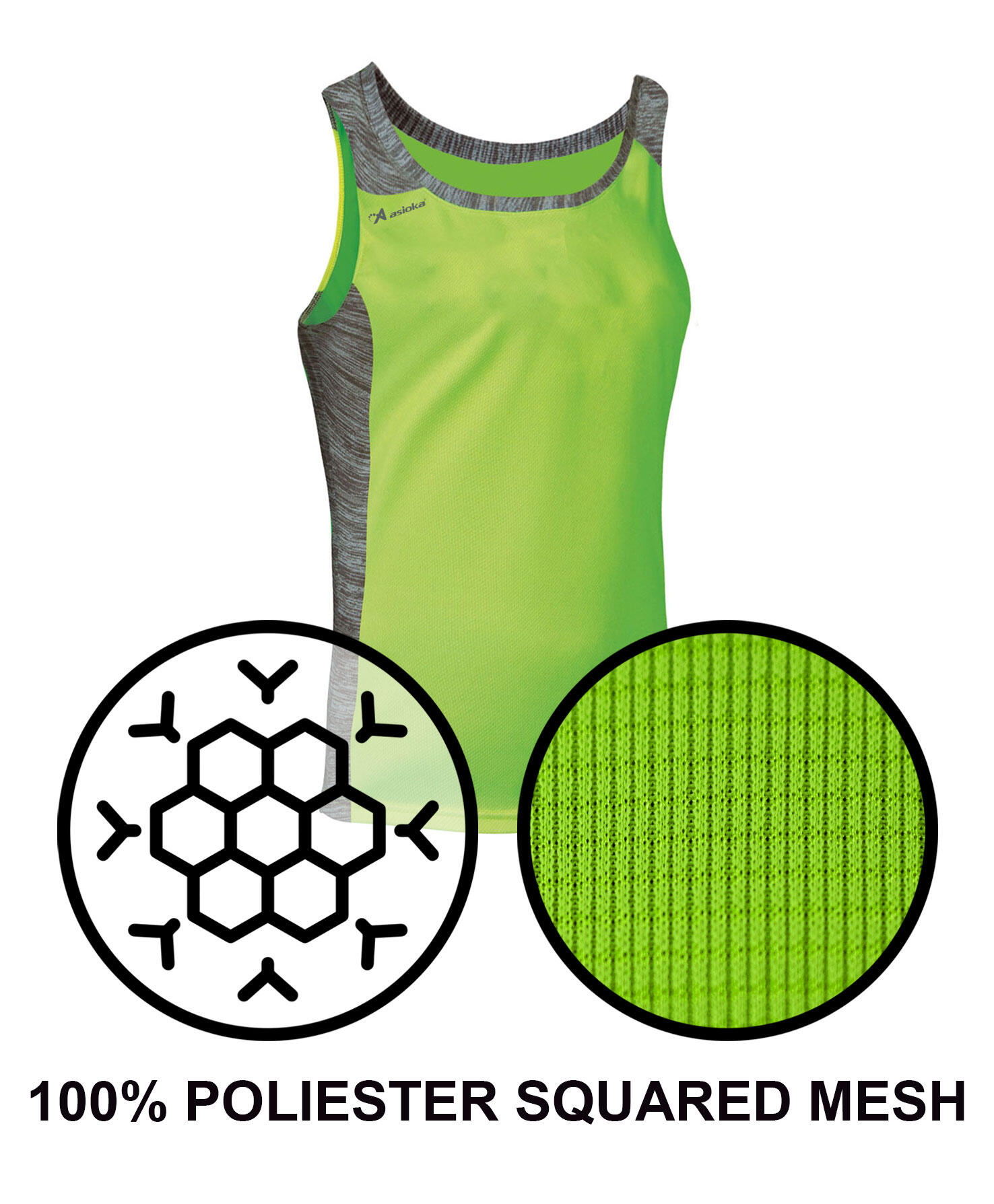 Camiseta Sin Mangas Running Hombre Asioka ELBA Verde Flúor.Transpirable 6/7