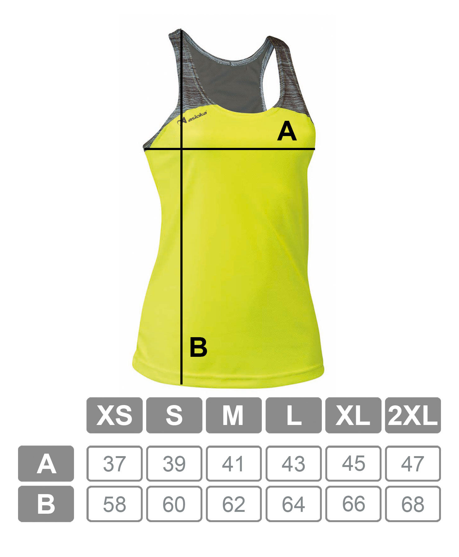 Camiseta Sin Mangas Running Mujer Asioka ELBA Amarillo Flúor/Gris.Transpirable 5/7