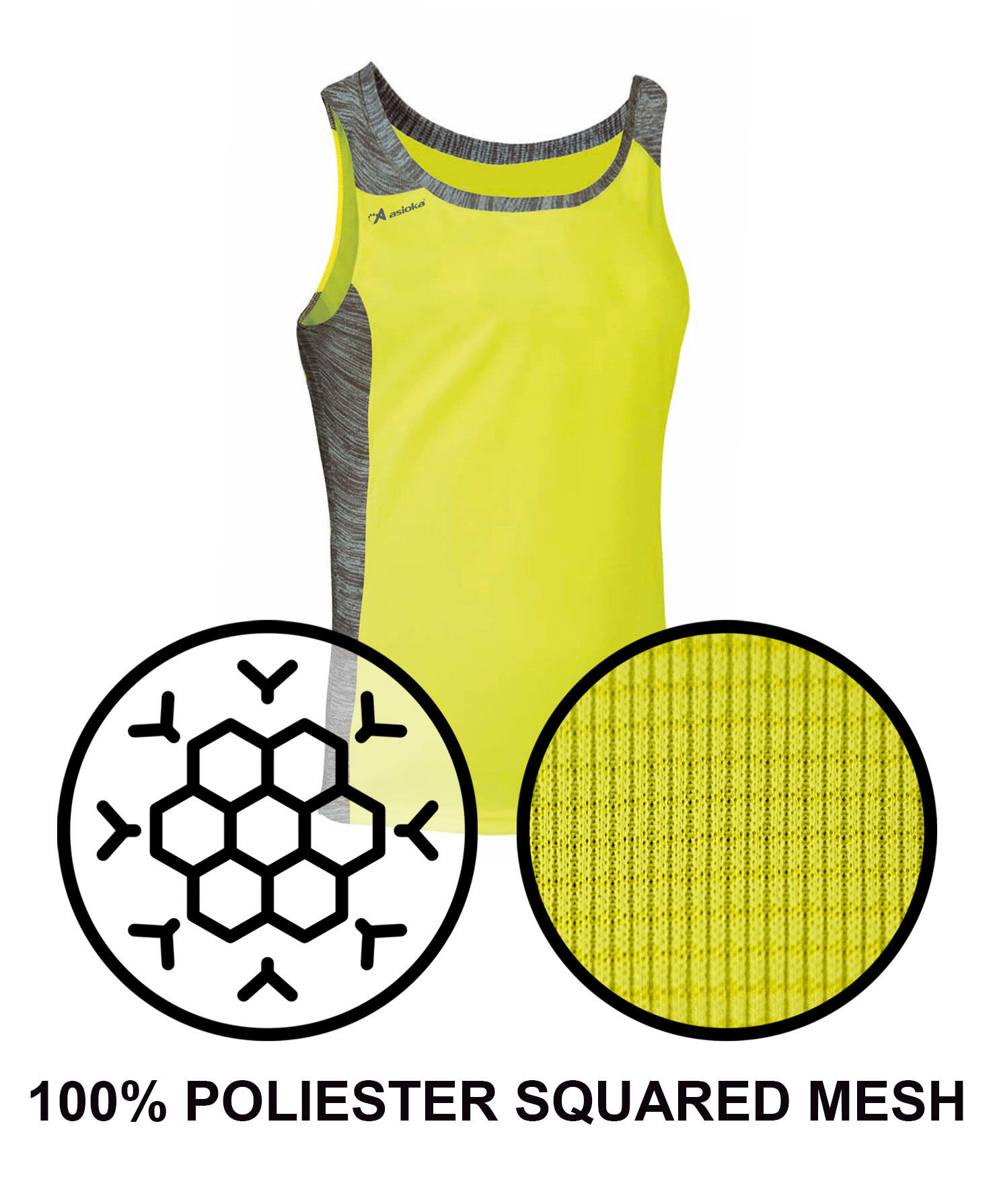 Camiseta Sin Mangas Running Hombre Asioka ELBA Amarillo Flúor.Transpirable 5/7