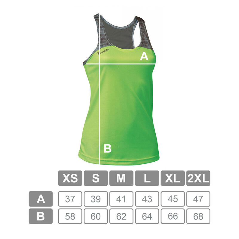 Camiseta Sin Mangas Running Mujer Asioka ELBA Verde Flúor/Gris.Transpirable