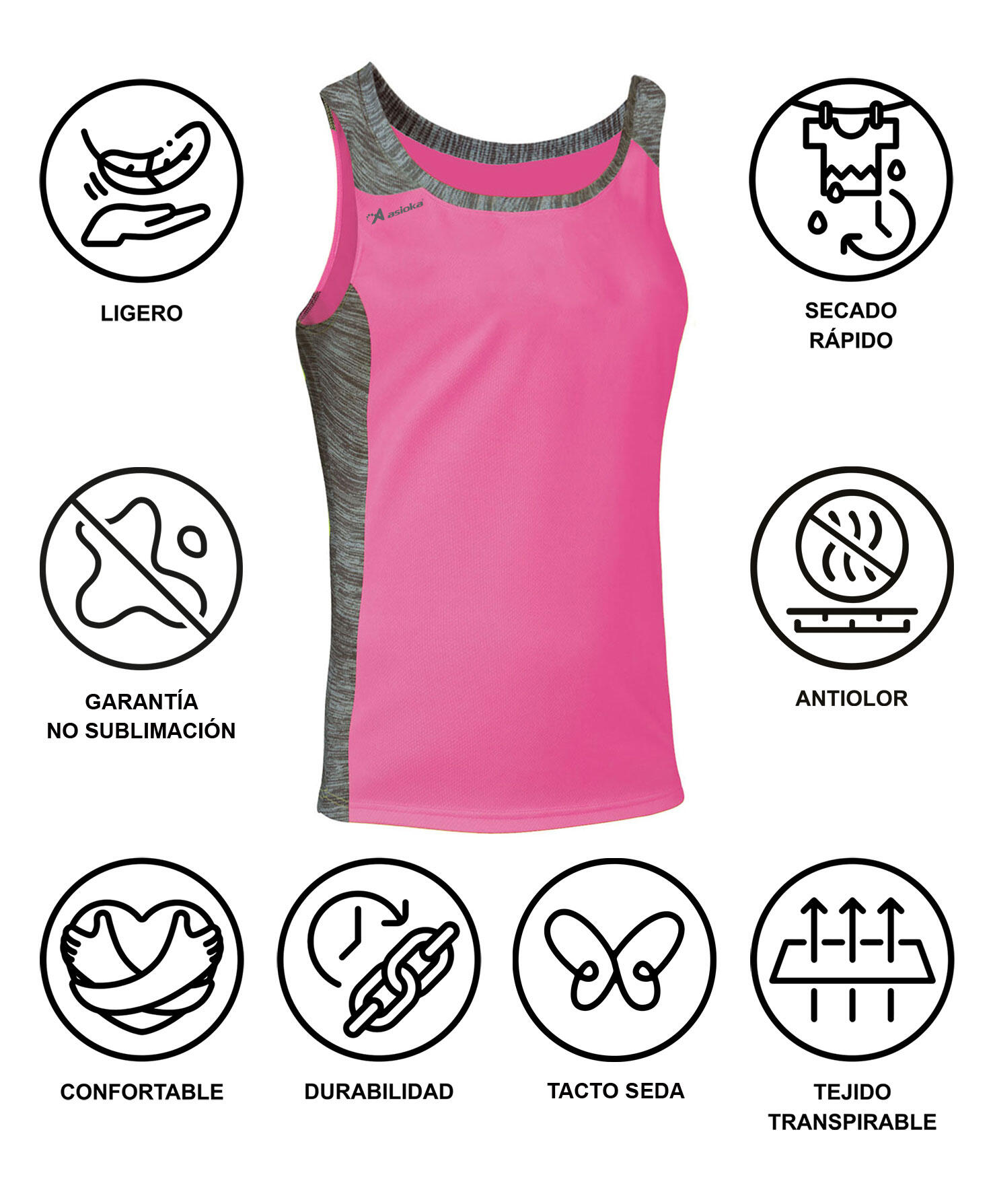 Camiseta Sin Mangas Running Hombre Asioka ELBA Fúcsia/Gris.Transpirable 7/7