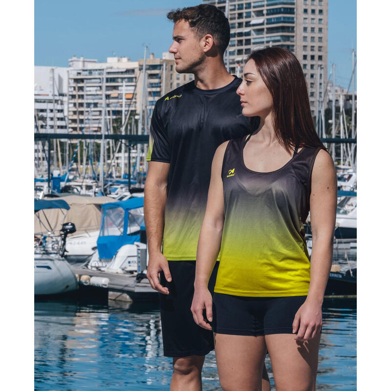 Camiseta Running Tirantes Mujer Asioka TENERIFE Mesh Lima/Negro.Transpirable