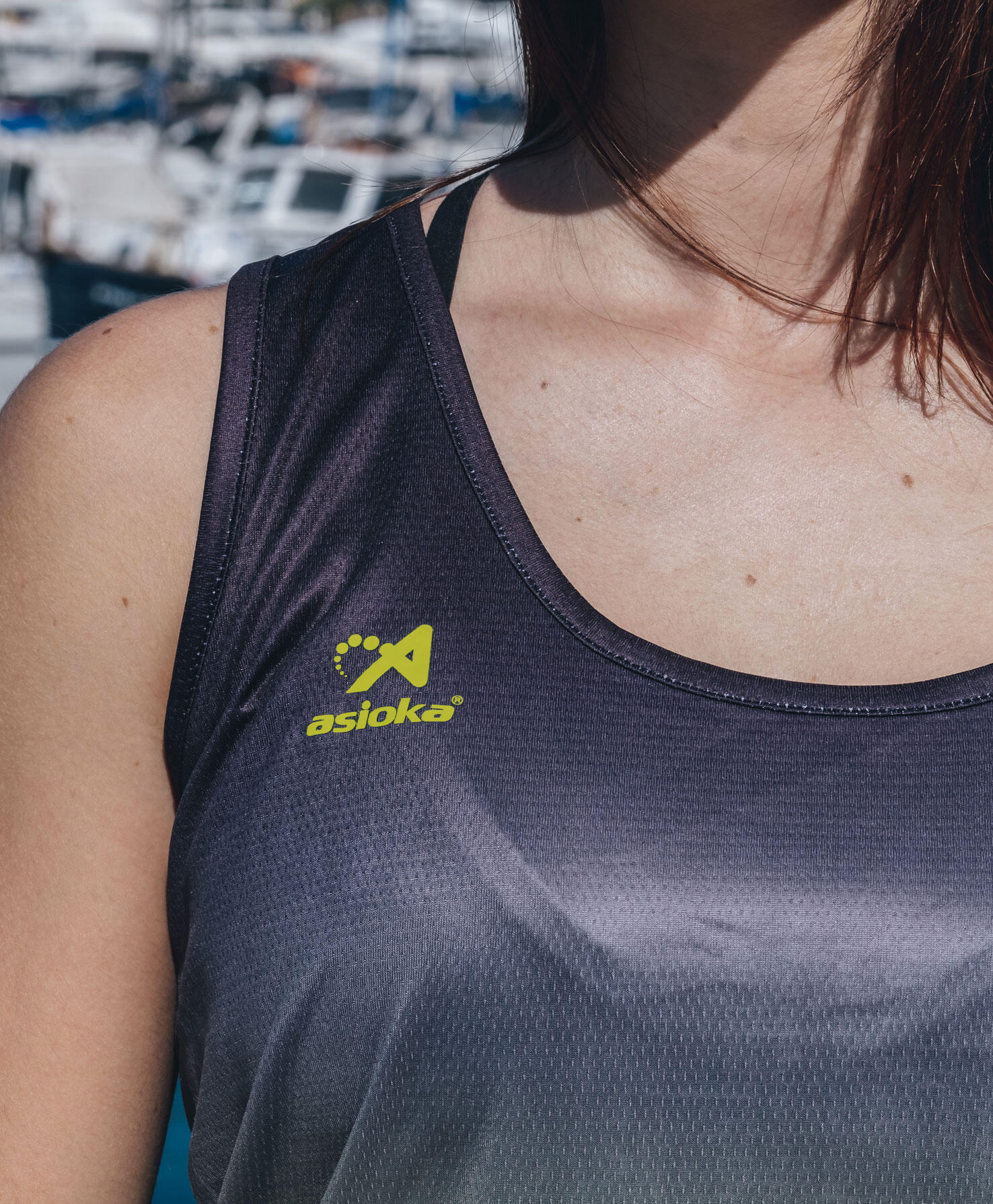 Camiseta Running Tirantes Mujer Asioka TENERIFE Mesh Lima/Negro.Transpirable 4/7