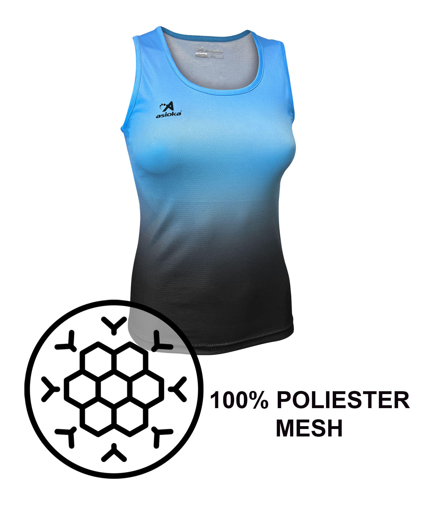 Camiseta Running Tirantes Mujer Asioka TENERIFE Mesh Turq/Negro.Transpirable 7/7