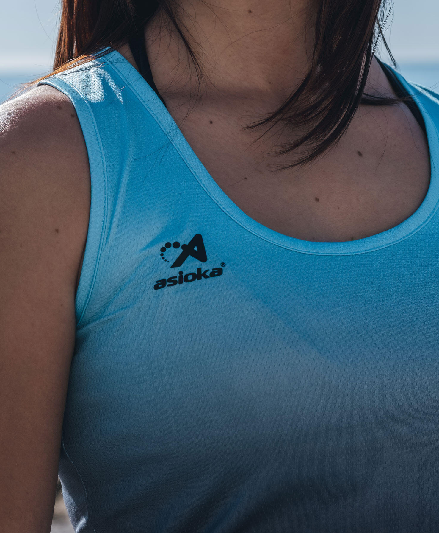 Camiseta Running Tirantes Mujer Asioka TENERIFE Mesh Turq/Negro.Transpirable 2/7