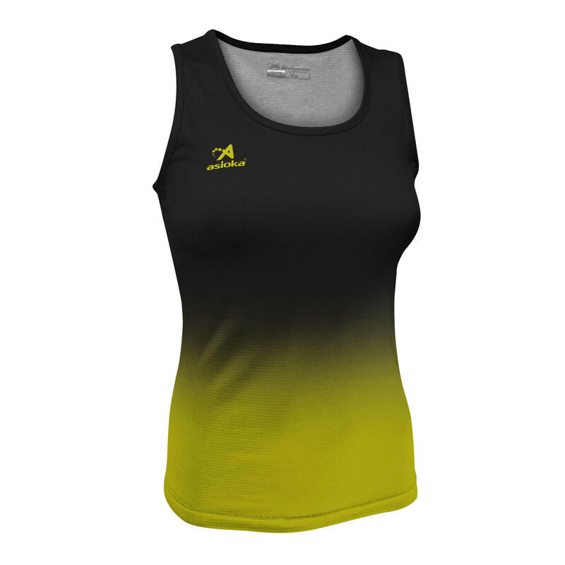 Camiseta Running Tirantes Mujer Asioka TENERIFE Mesh Lima/Negro.Transpirable