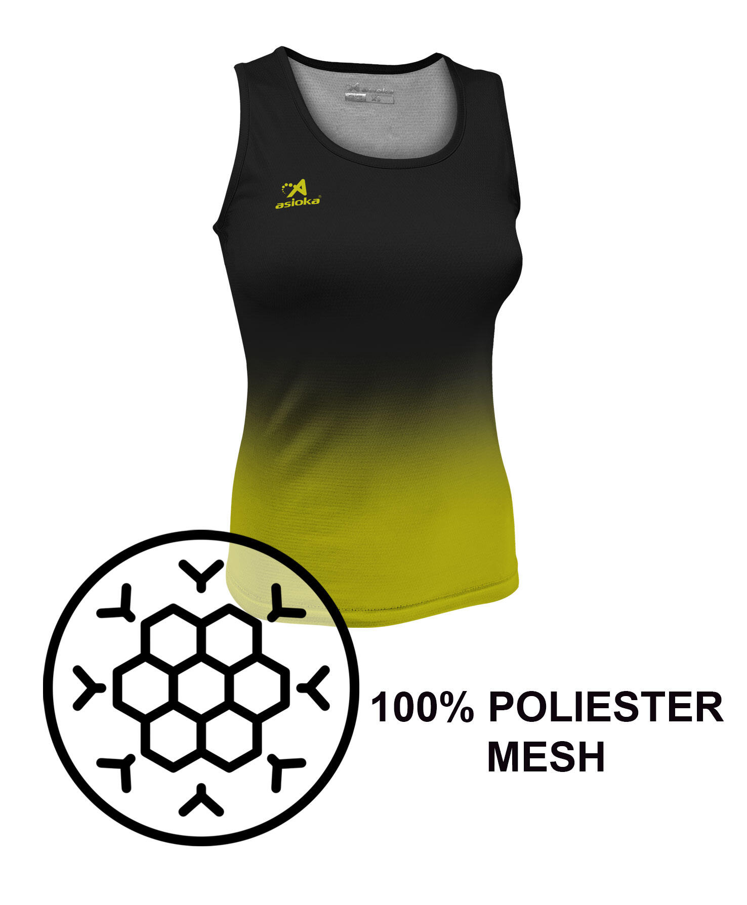 Camiseta Running Tirantes Mujer Asioka TENERIFE Mesh Lima/Negro.Transpirable 6/7