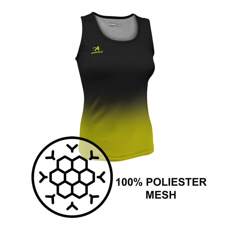 Camiseta Running Tirantes Mujer Asioka TENERIFE Mesh Lima/Negro.Transpirable