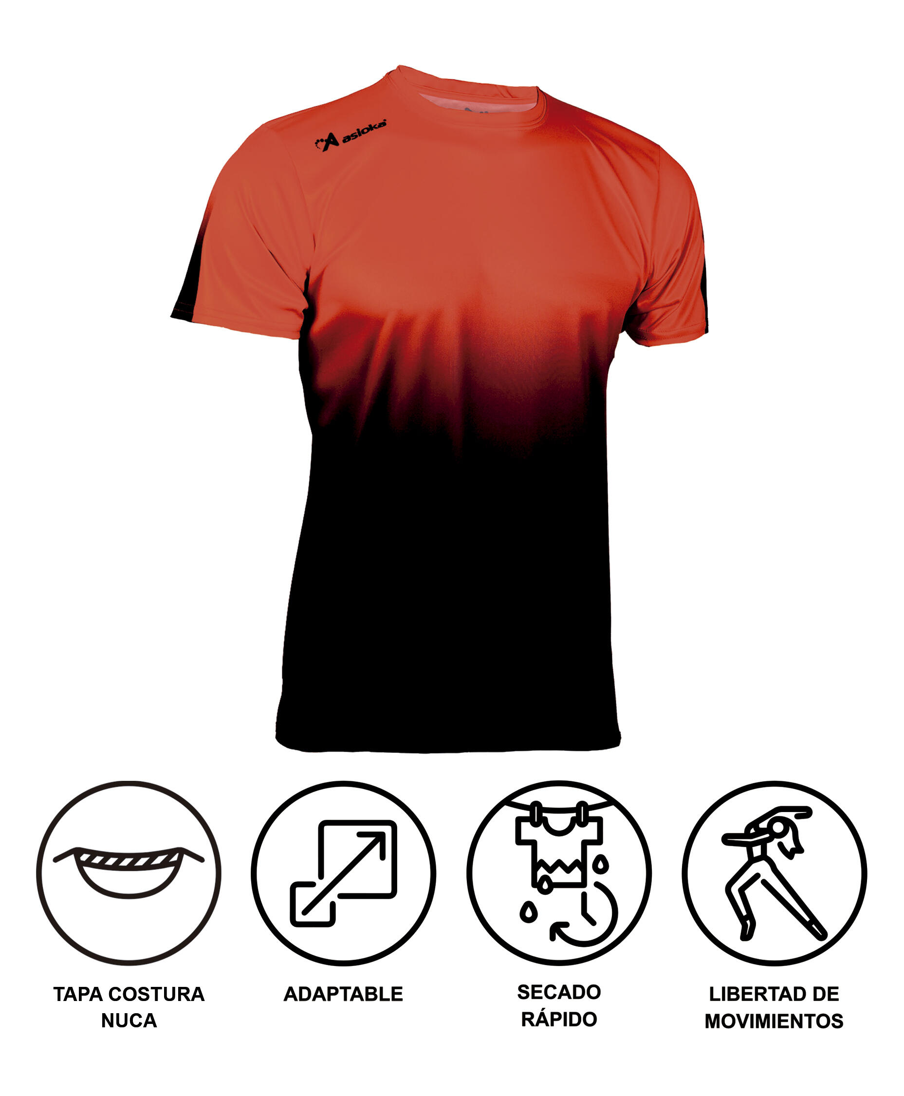 Camiseta Running Manga Corta Hombre Asioka TENERIFE Mesh Rojo.Transpirable 6/7