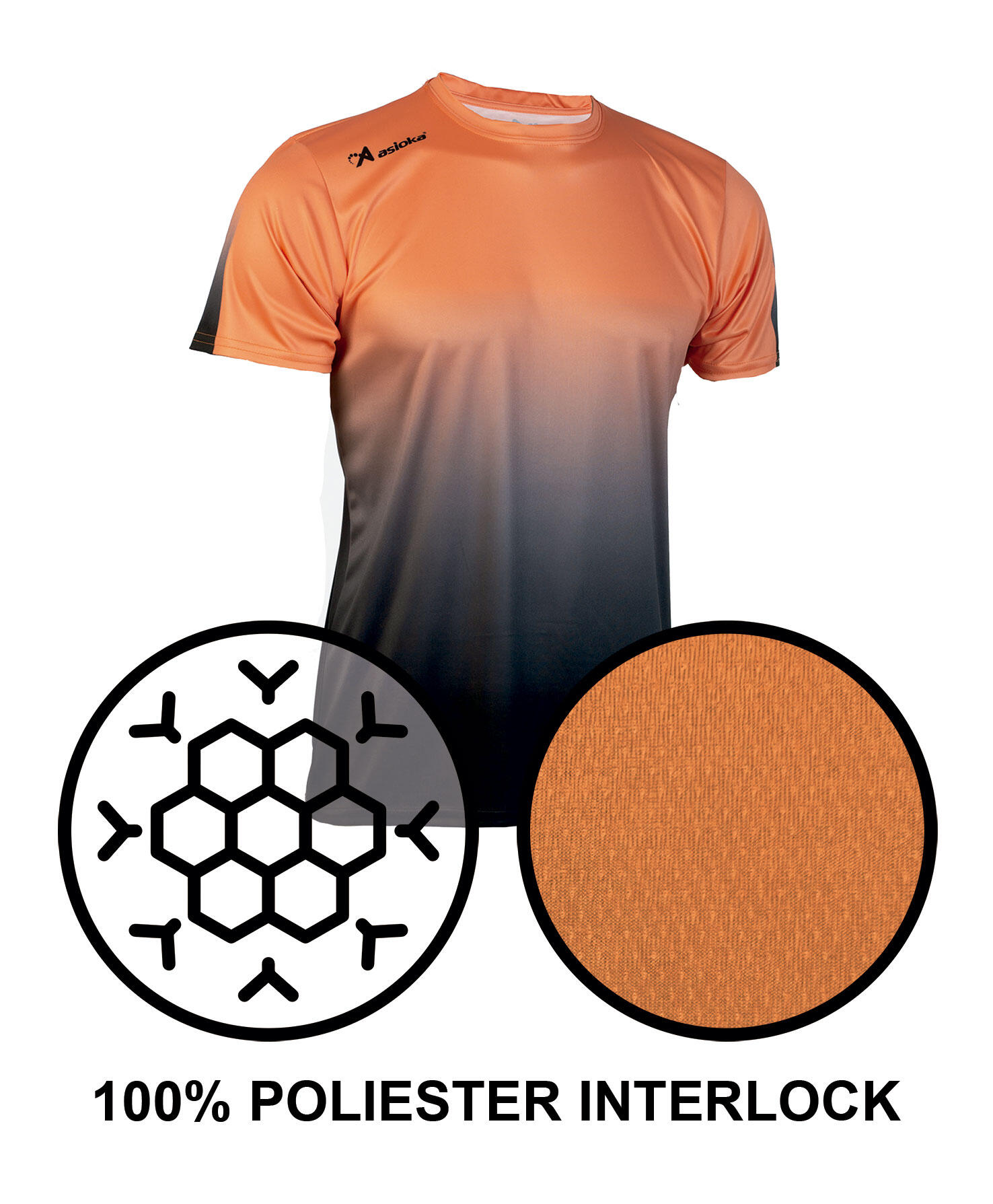 Camiseta de Fútbol para Hombre Asioka TENERIFE Naranja/Negro.Poliéster Interlock 4/7