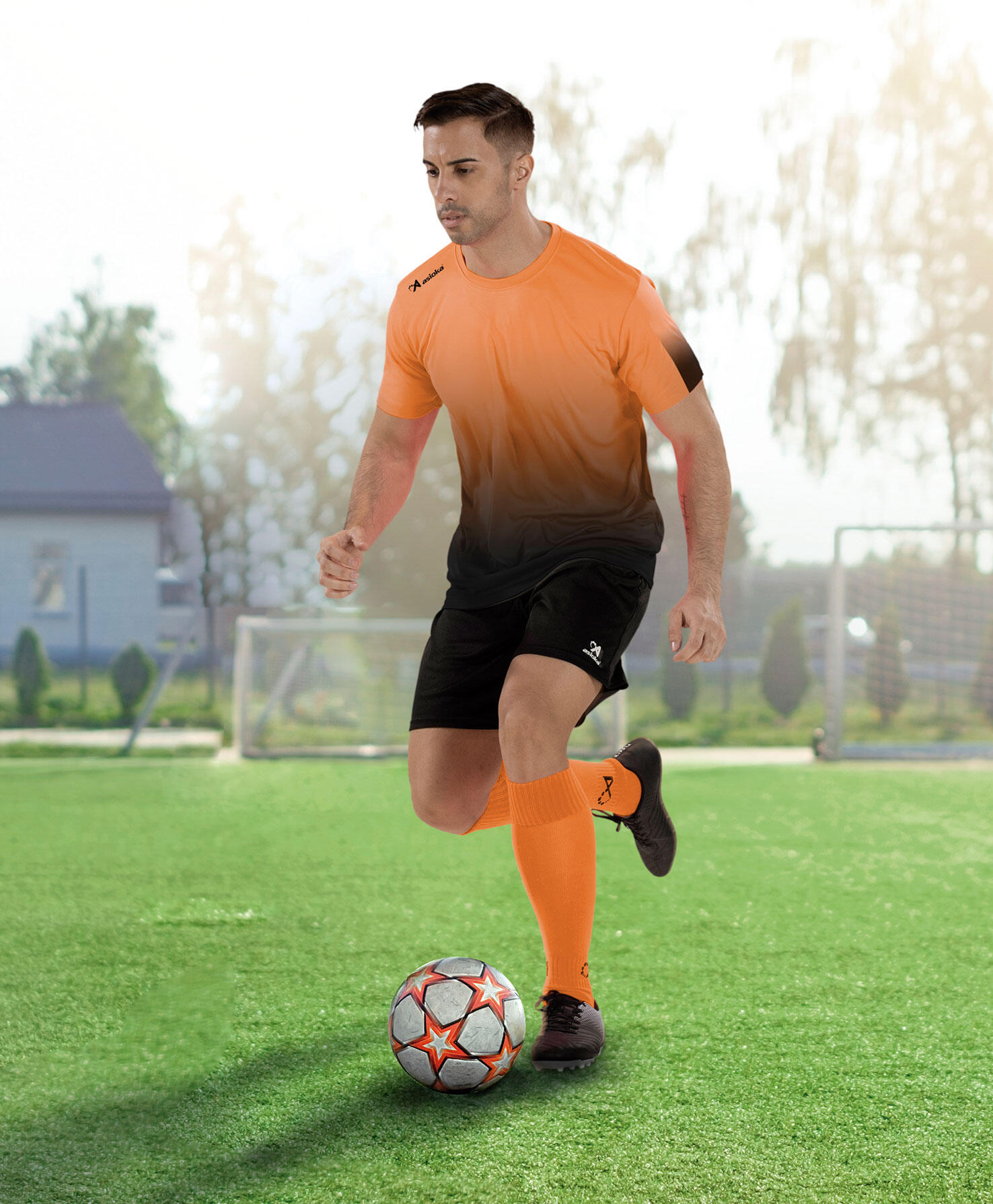 Camiseta de Fútbol para Hombre Asioka TENERIFE Naranja/Negro.Poliéster Interlock 3/7