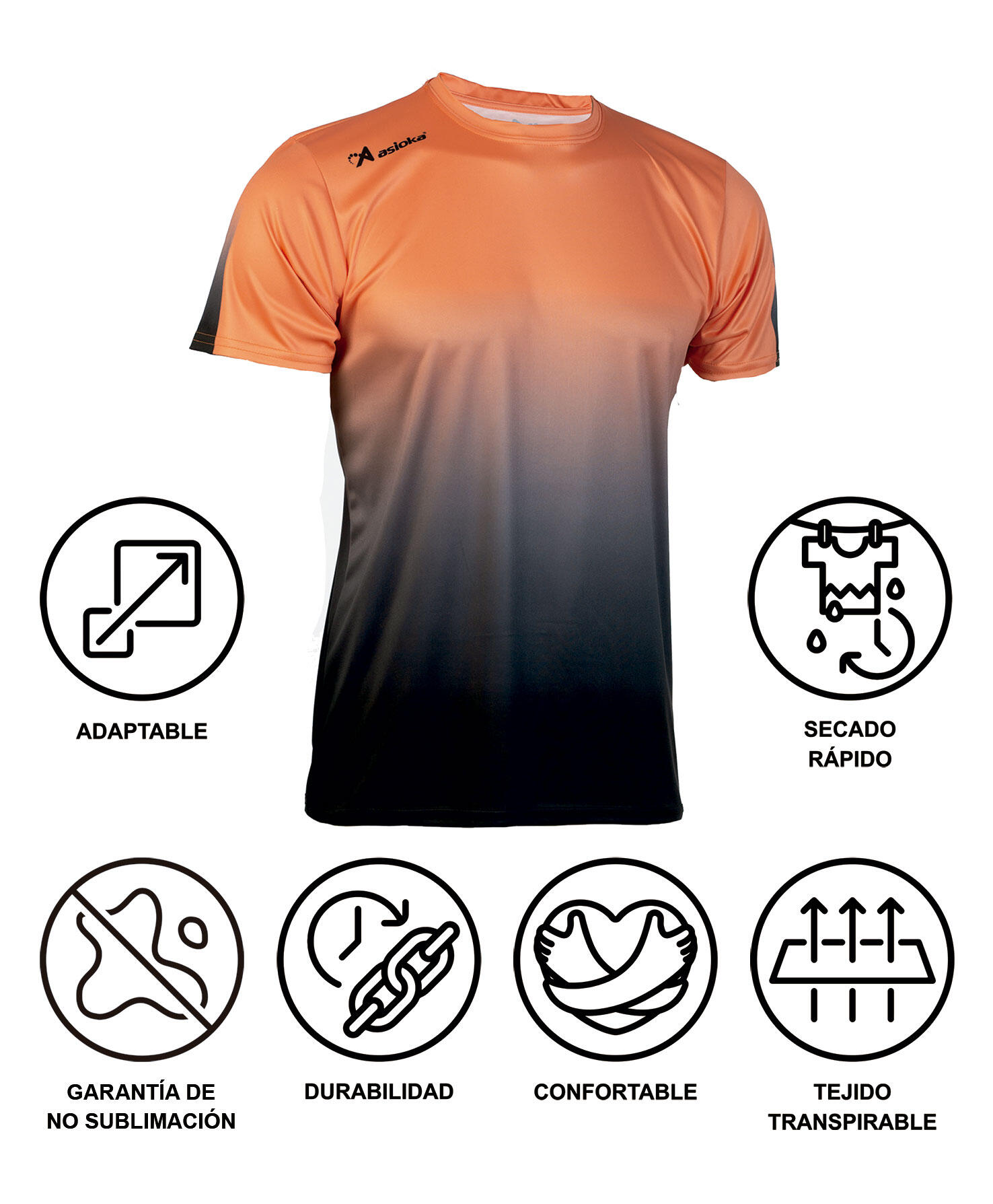 Camiseta de Fútbol para Hombre Asioka TENERIFE Naranja/Negro.Poliéster Interlock 6/7