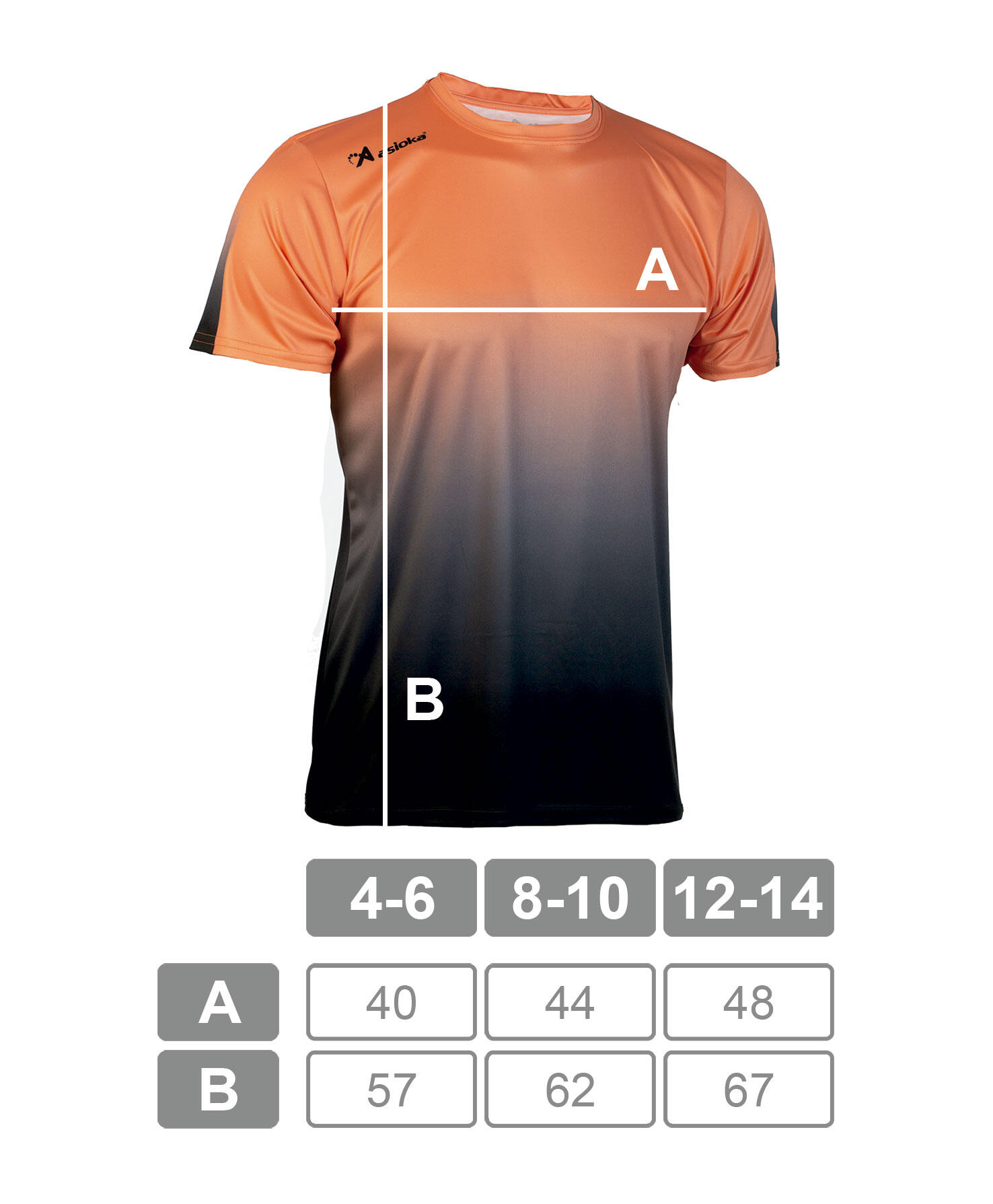 Camiseta de Fútbol para Niños Asioka TENERIFE Naranja/Negro.Poliéster Interlock 5/7