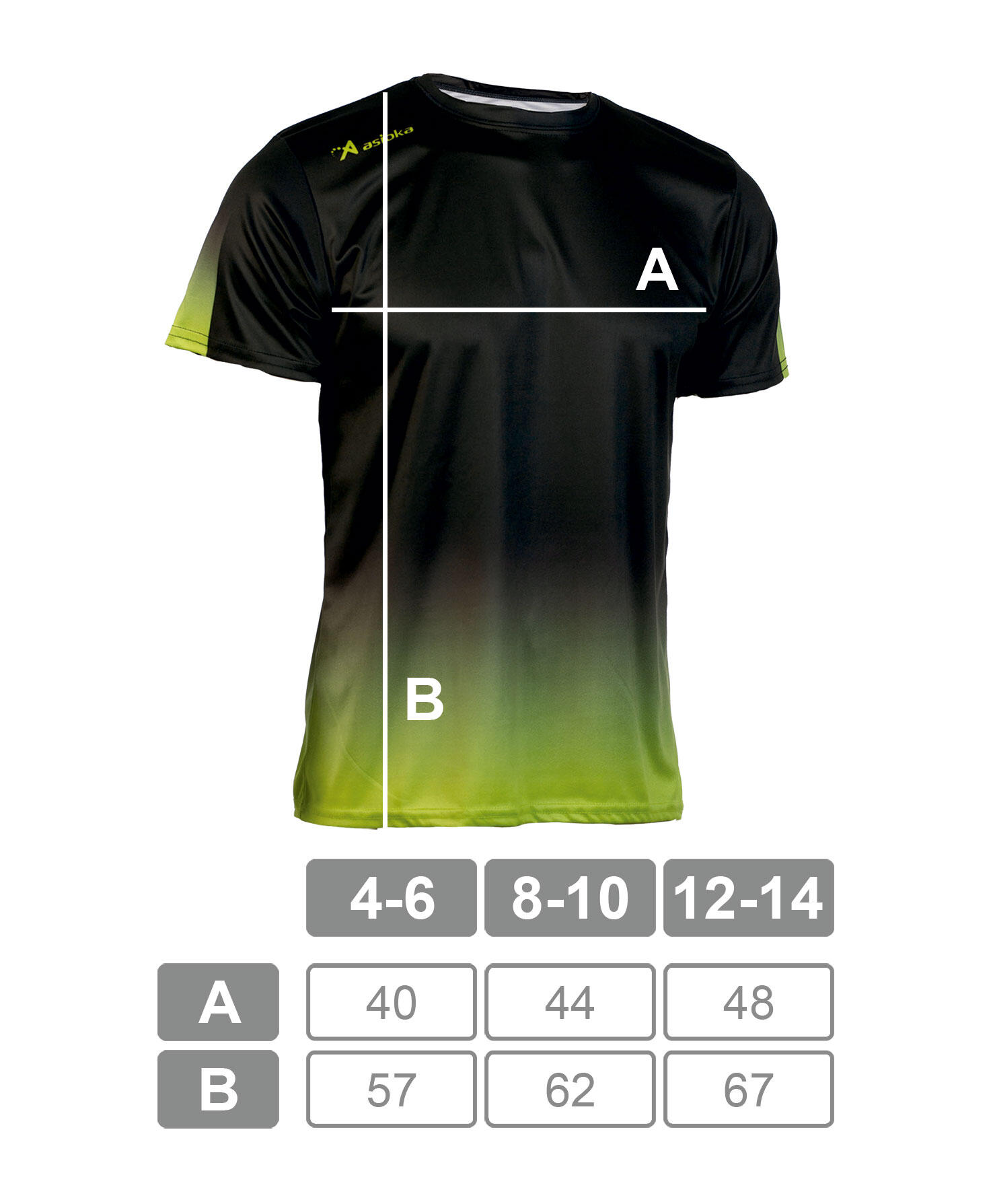 Camiseta de Fútbol para Niños Asioka TENERIFE Negro/Lima.Poliéster Interlock. 5/7