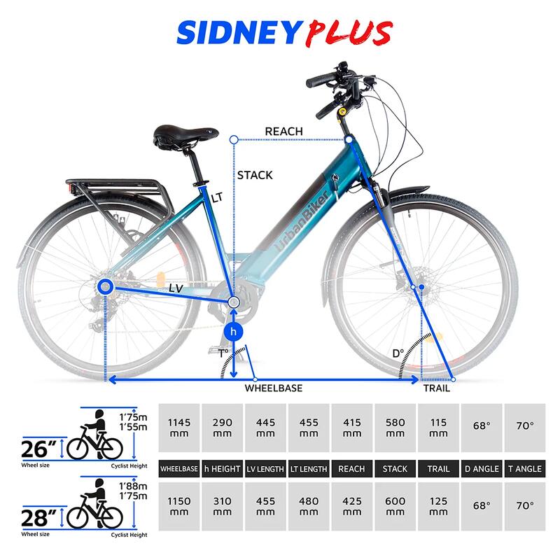 Urbanbiker E-Bike Sidney Plus, Herausnehmbarer Akku 540Wh (48V 15Ah)