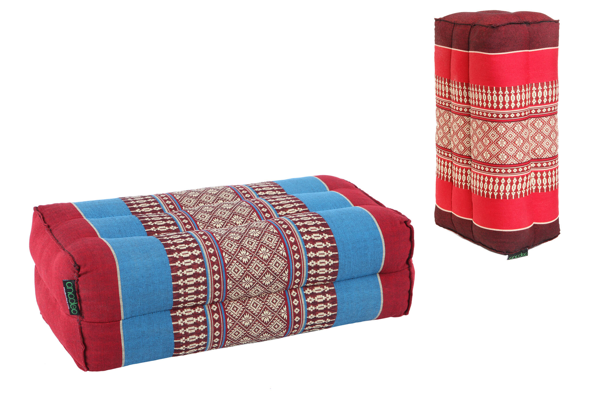 STANDARD - Lot de 2 Coussins de Yoga et Méditation  - Bourgogne Bleu / Rouge 2/7