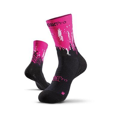 Soxpro padel anti verstuiking padel sokken zwart-fluo fuchsia