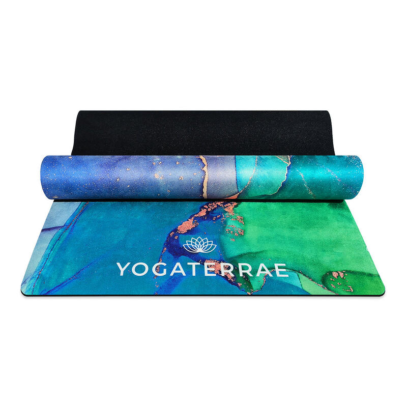 TAPIS DE YOGA ANTIDÉRAPANT VOYAGE Bleu Microfibre Suédé PU-Caoutchouc Dhyana