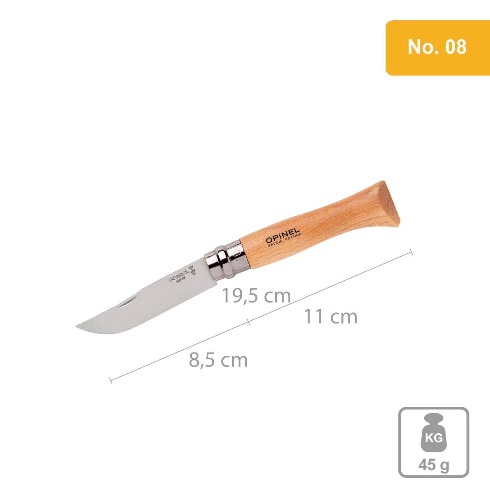 Opinel - Couteau De Camping Acier Poche Pliant Bois Manche No.08 Carbone - Couteau - Marron - Taille Unique - Decathlon