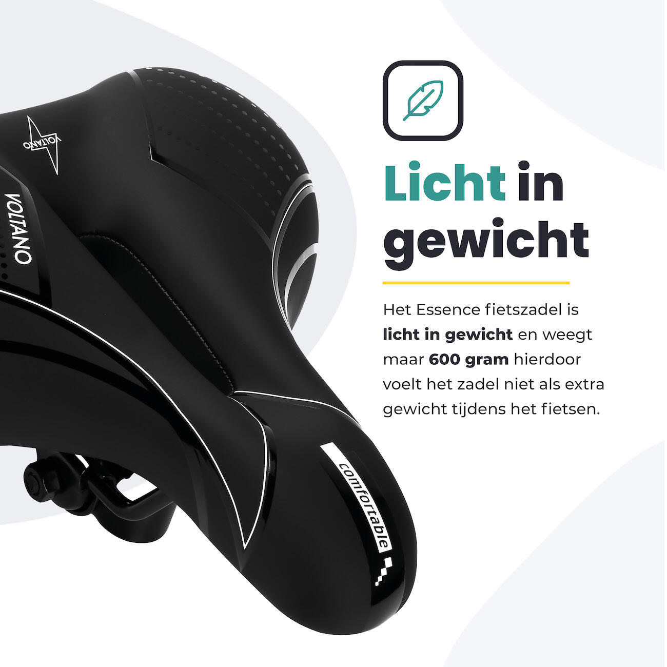 Voltano Fietszadel Essence - Zwart - Unisex - Breed - Gel Zadel 4/7