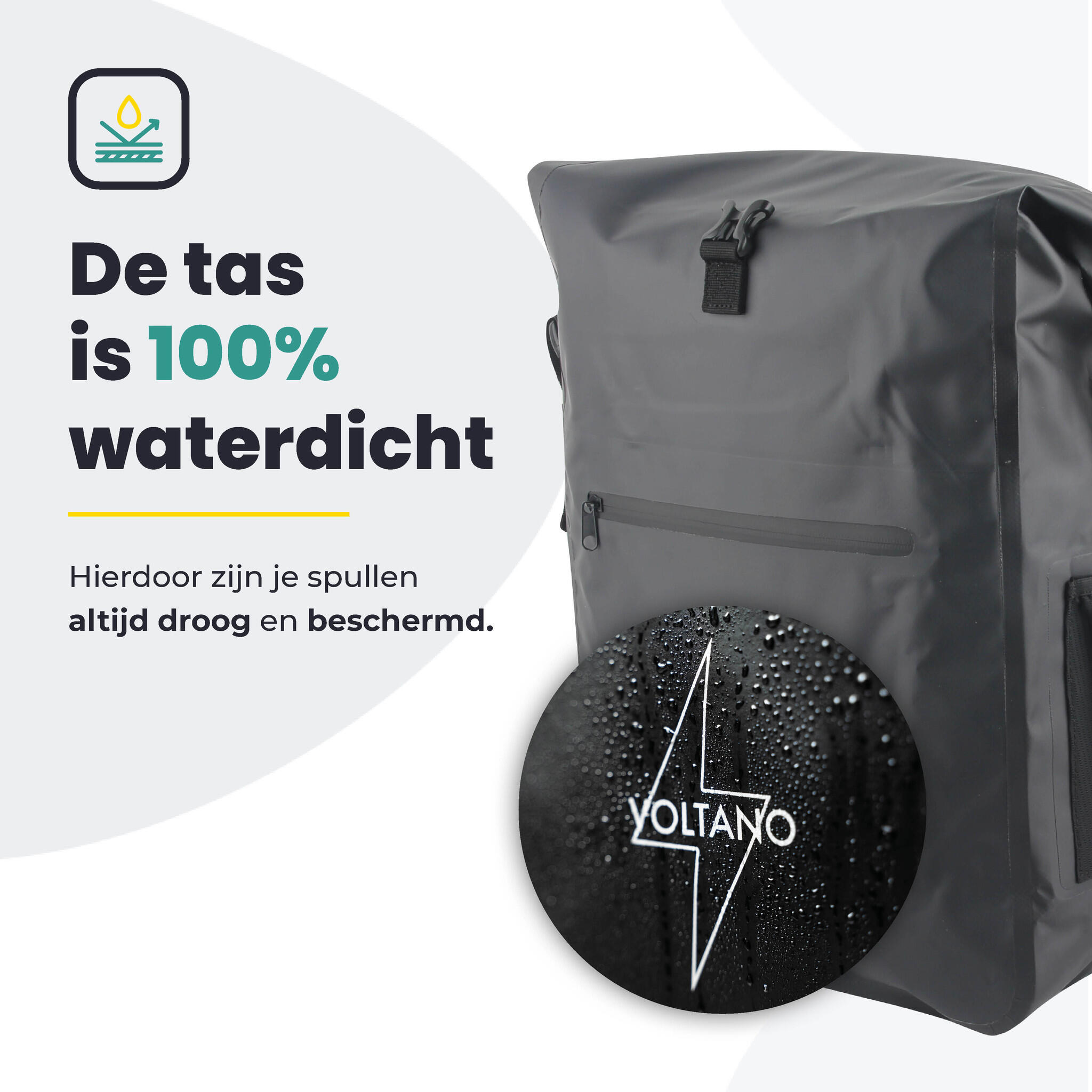 Voltano Luxe Fietstas / Rugtas 28L - Zwart - Enkele Pakaftas - 100% Waterdicht 6/7