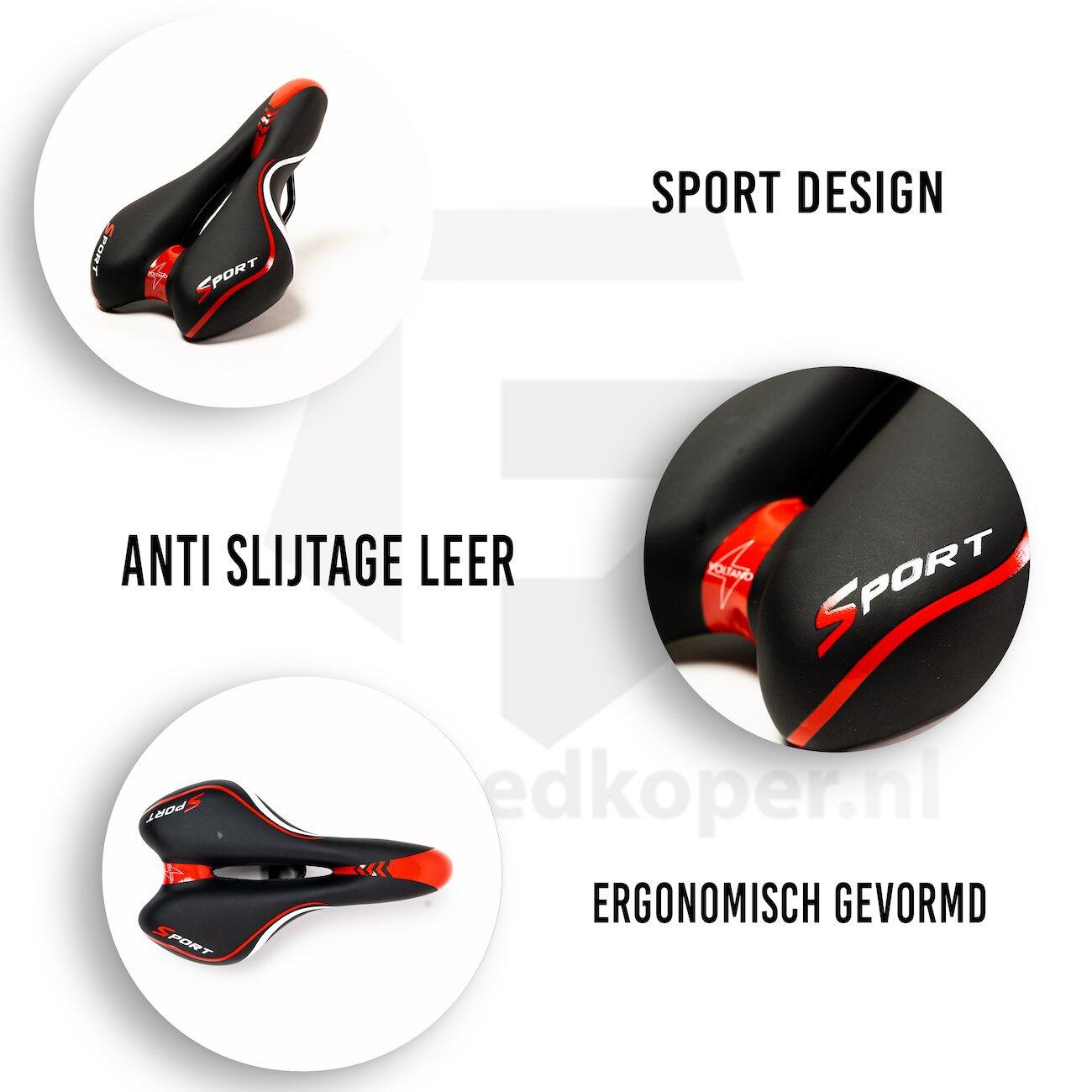 Voltano Sport Fietszadel – Zwart / Rood - Gel - Trekking Zadel 5/7