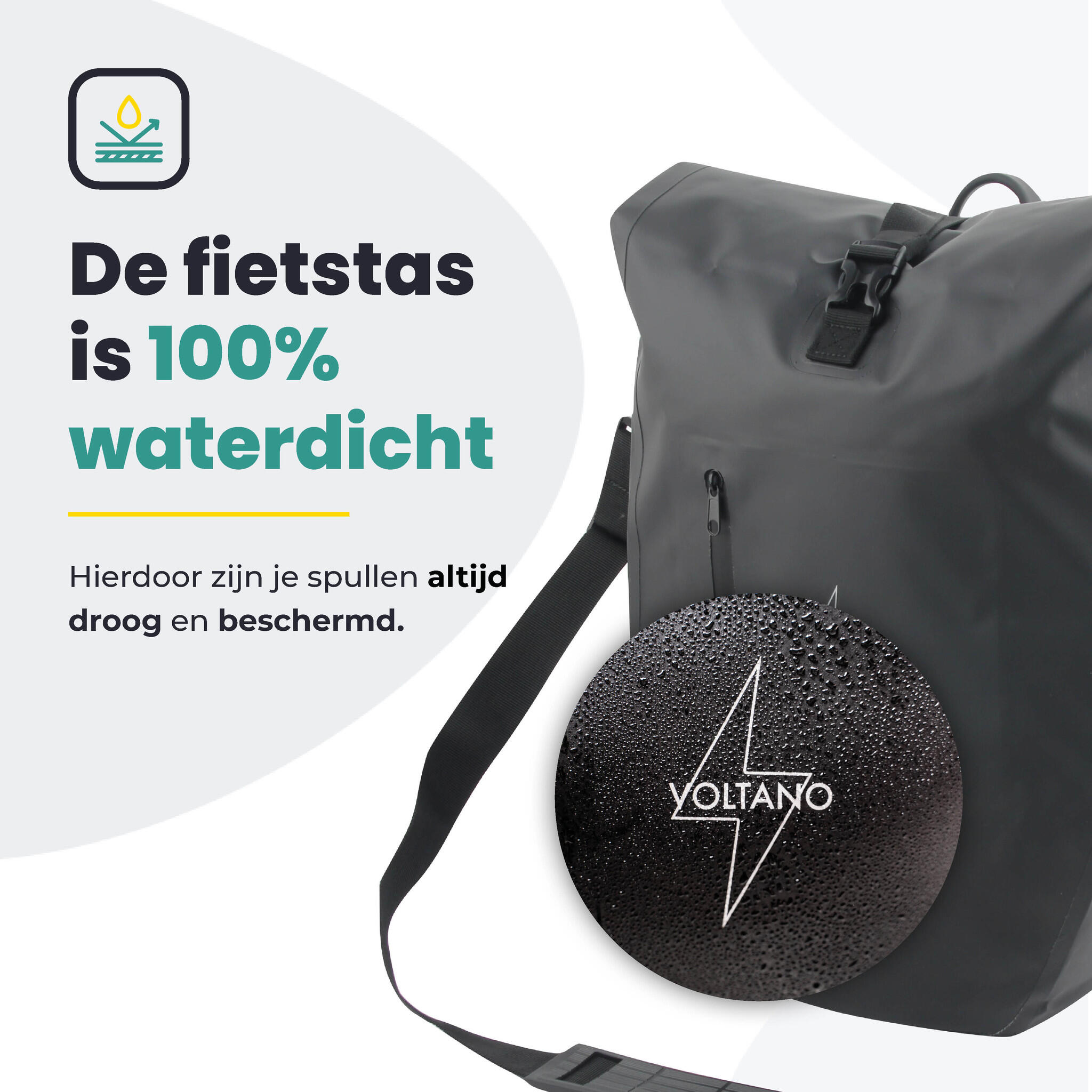 Voltano Luxe Fietstas 28L - Enkele Pakaftas - Zwart - 100% Waterdicht 7/7