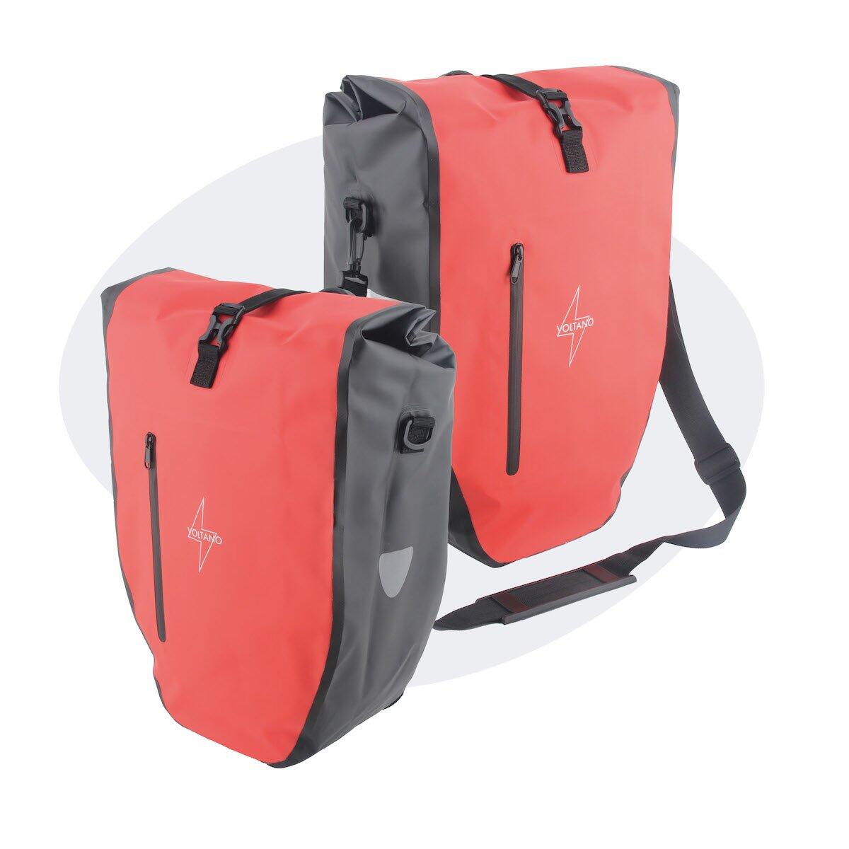 VOLTANO Voltano Luxe Fietstas 28L - Rood / Zwart - Enkele Pakaftas - 100% Waterdicht