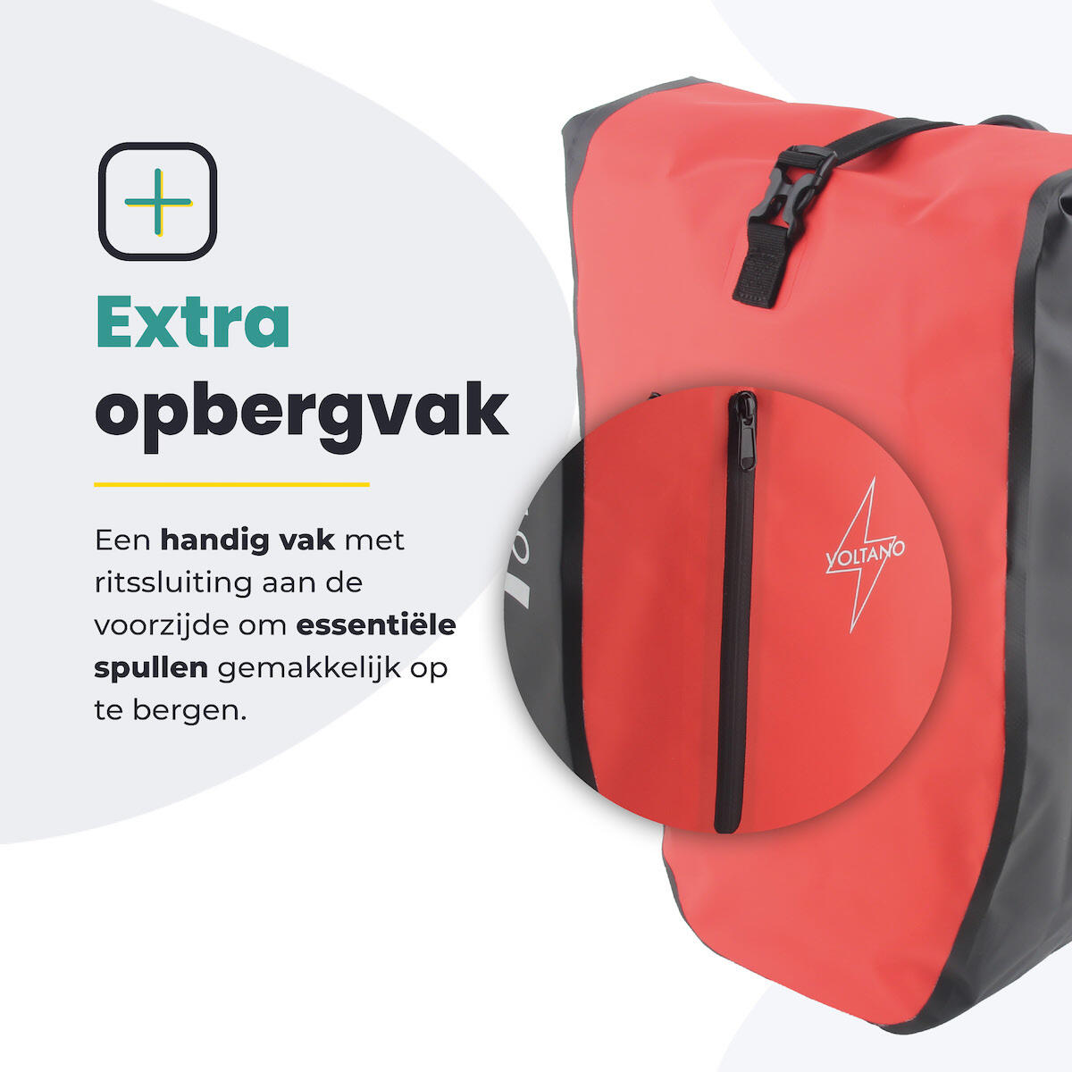 Voltano Luxe Fietstas 28L - Rood / Zwart - Enkele Pakaftas - 100% Waterdicht 6/7