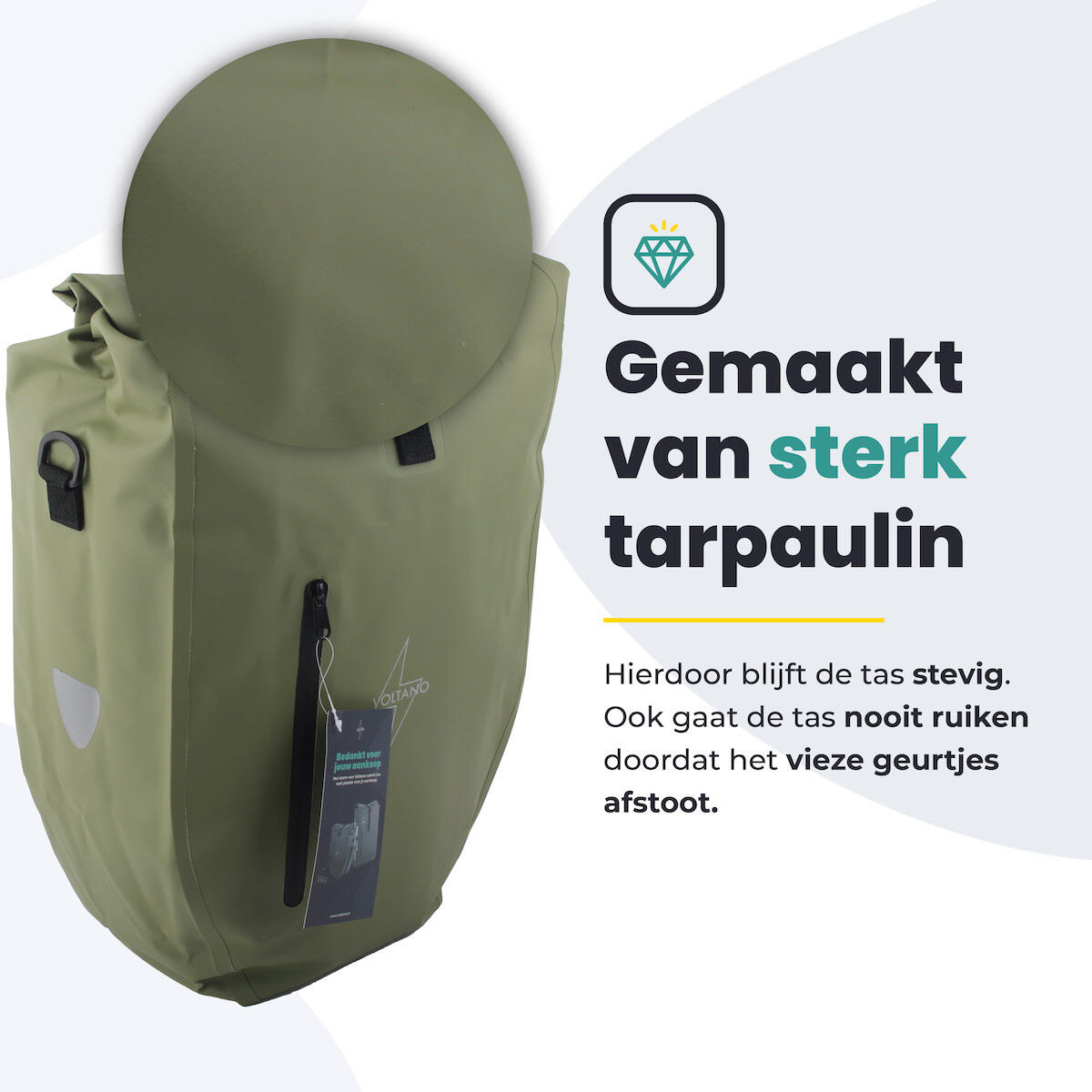 Voltano Luxe Fietstas 28L - Enkele Pakaftas - Mos Groen - 100% Waterdicht 6/7
