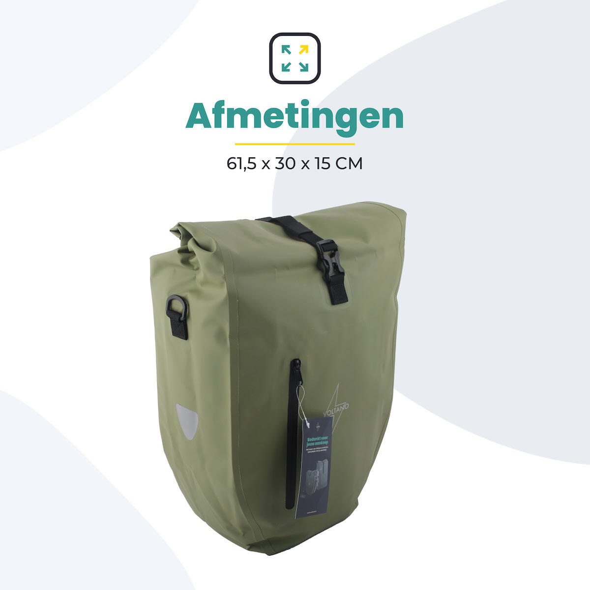 Voltano Luxe Fietstas 28L - Enkele Pakaftas - Mos Groen - 100% Waterdicht 5/7