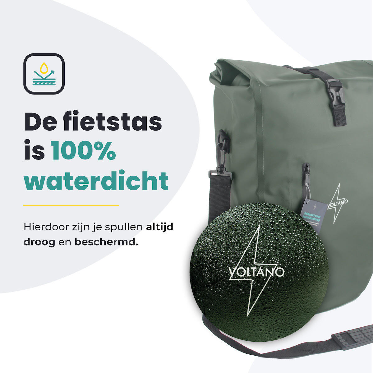 Voltano Luxe Fietstas 28L - Enkele Pakaftas - Olijf Groen - 100% Waterdicht 6/7