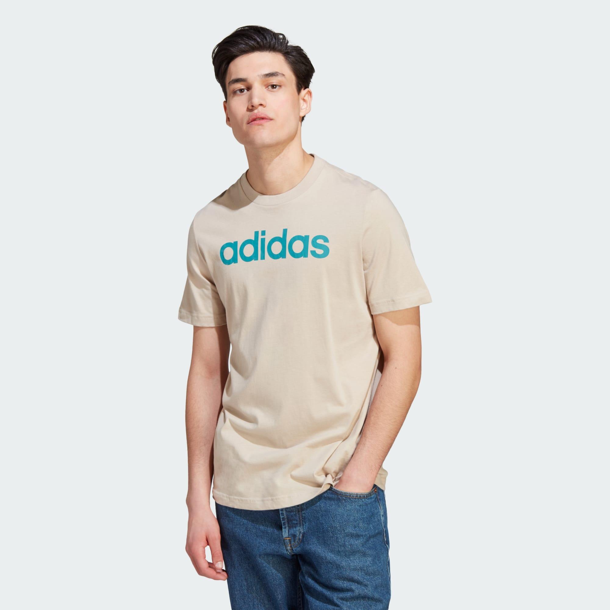 T-shirt con logo lineare ricamato in jersey Essentials