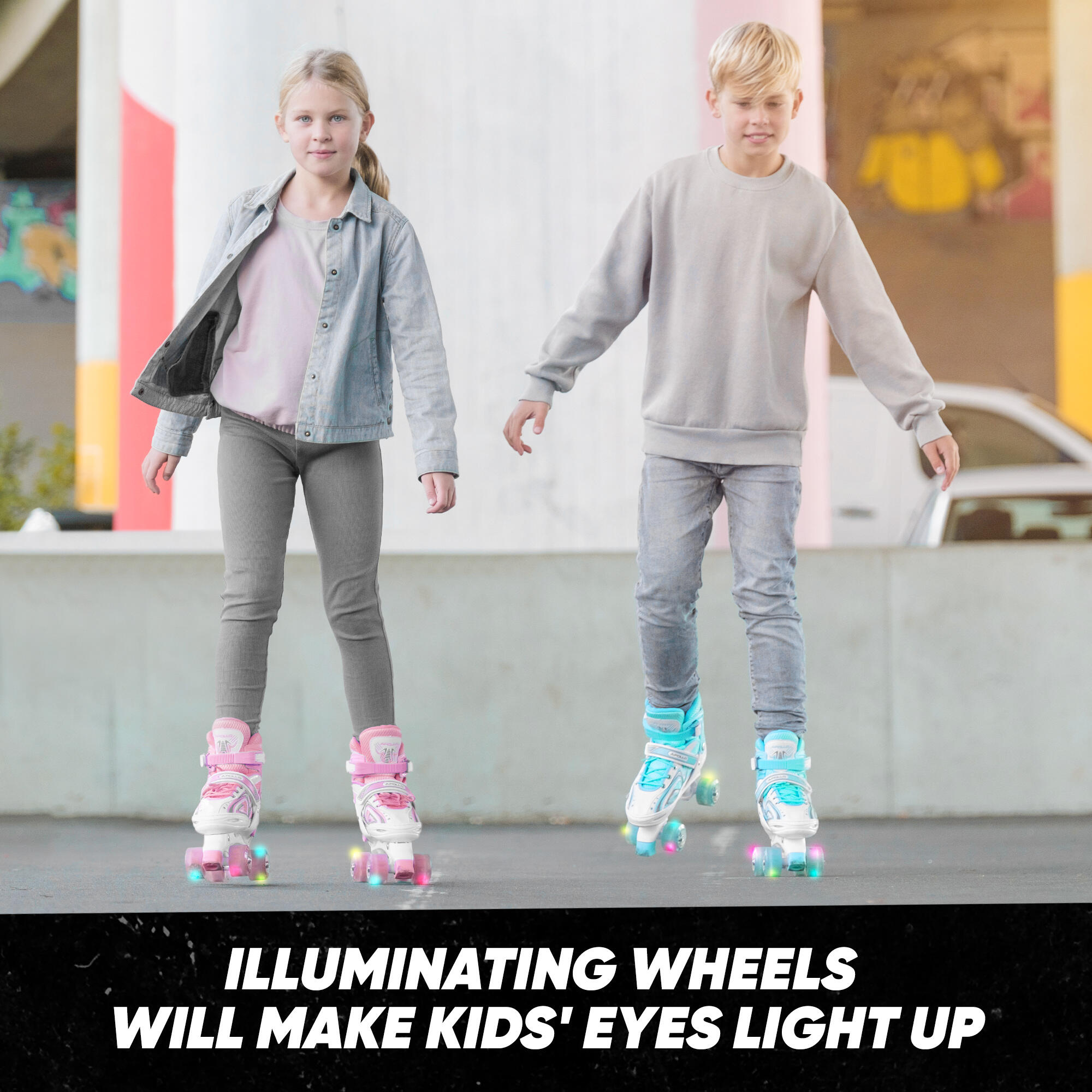 'Super Quad X Pro' verstelbare LED rolschaatsen, Wit/Mint - L (39-42) 7/7