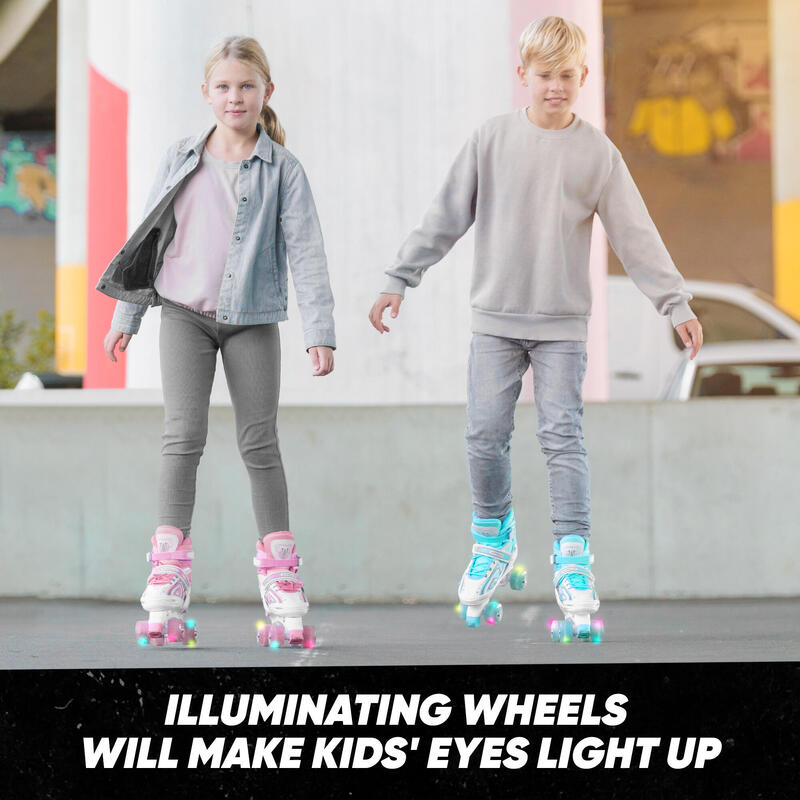 Super Quad X Pro, patins LED réglables, Blanc/Rose - S (31-34)
