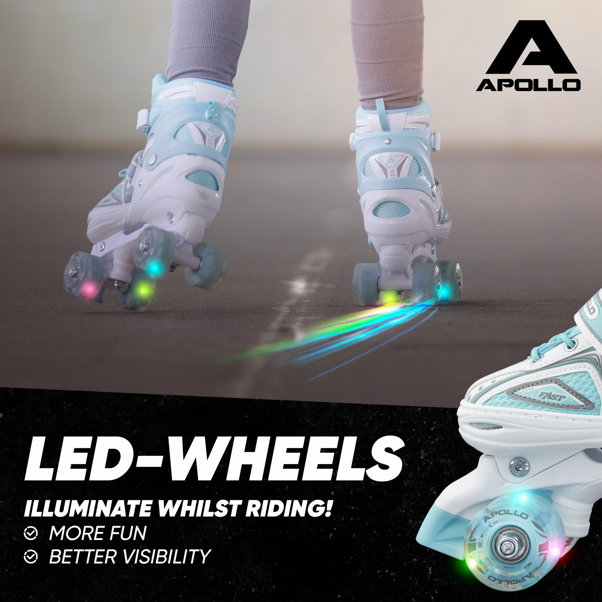 'Super Quad X Pro' verstelbare LED rolschaatsen, Wit/Mint - L (39-42) 3/7