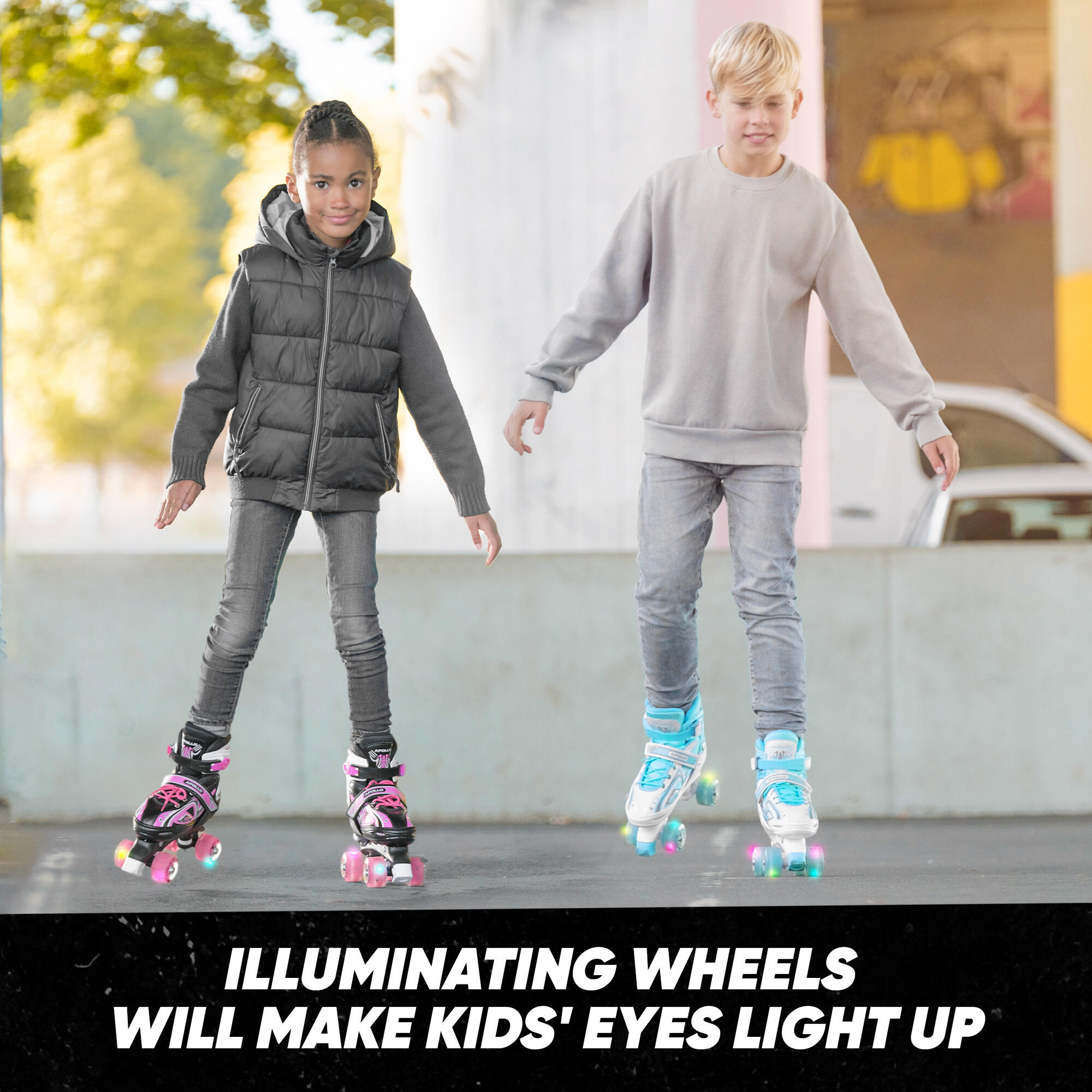 'Super Quad X Pro' verstelbare LED rolschaatsen, Roze - M (35-38) 7/7