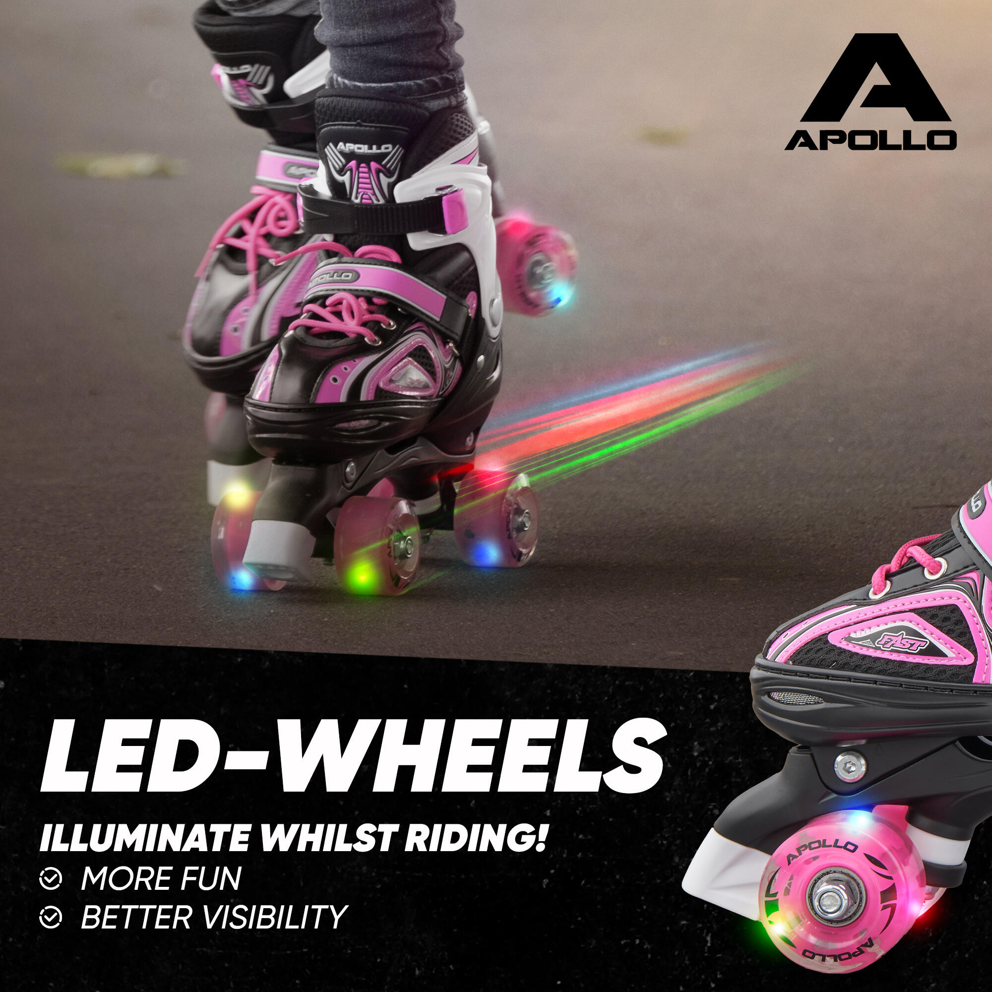 'Super Quad X Pro' verstelbare LED rolschaatsen, Roze - M (35-38) 3/7