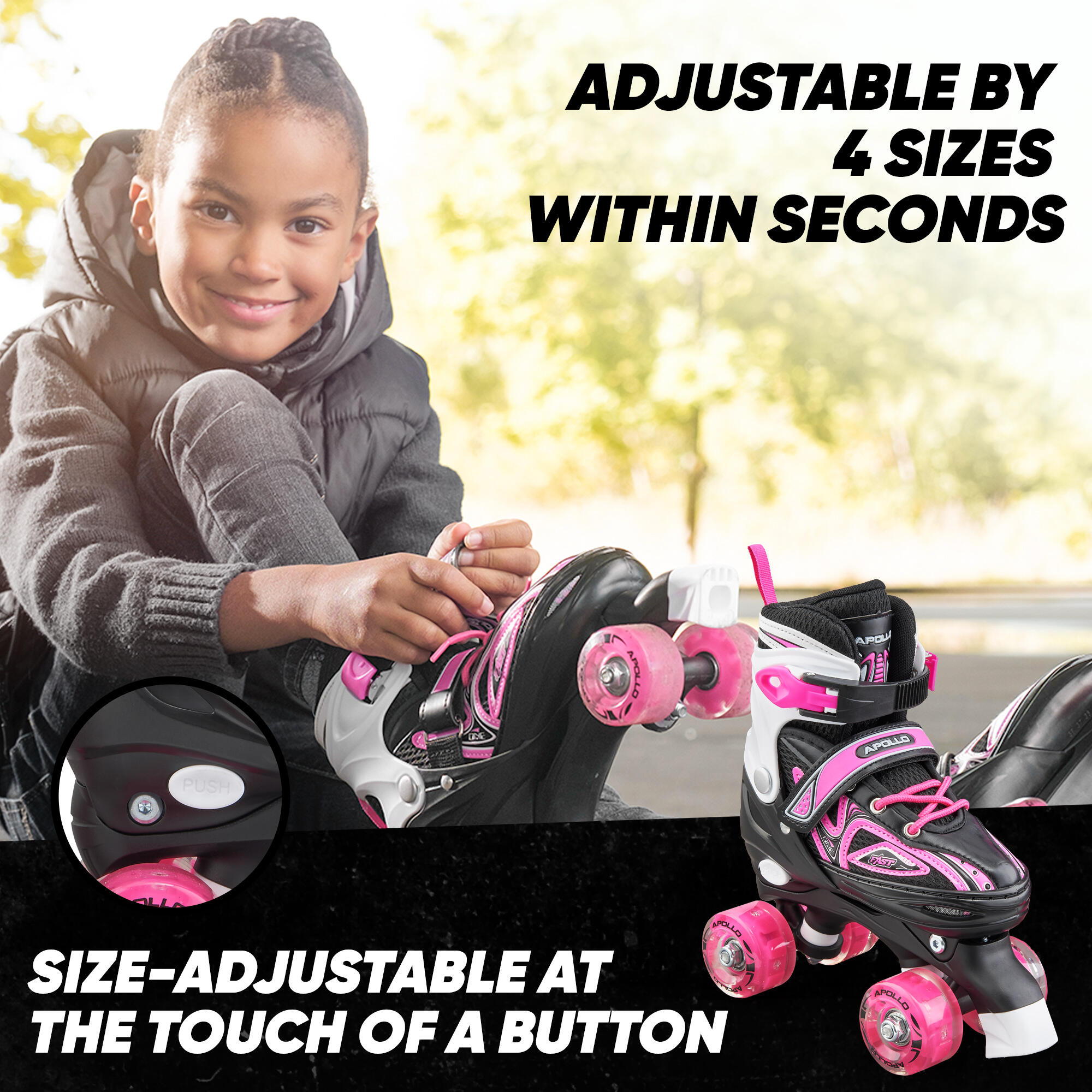 'Super Quad X Pro' verstelbare LED rolschaatsen, Roze - M (35-38) 2/7