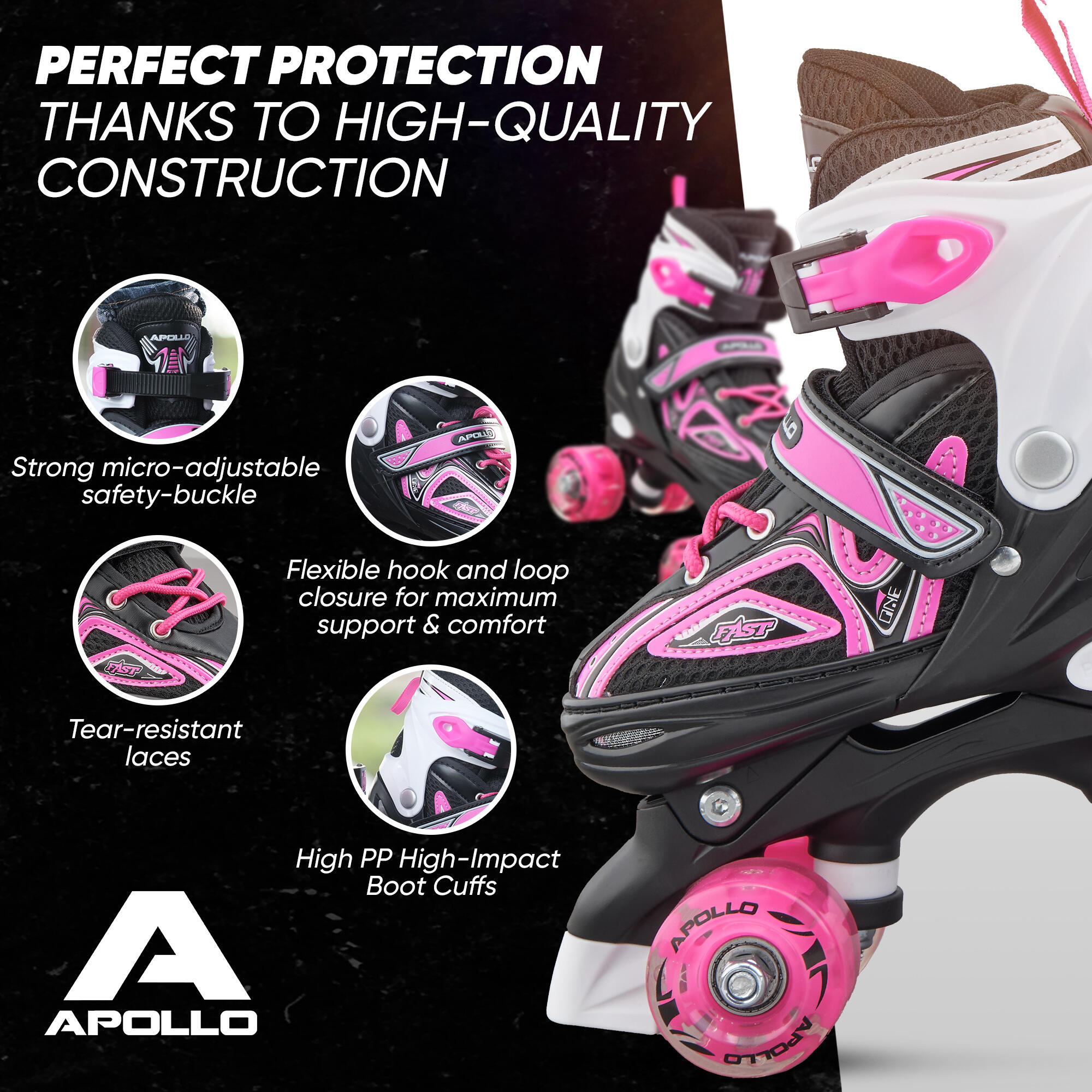 'Super Quad X Pro' verstelbare LED rolschaatsen, Roze - M (35-38) 4/7