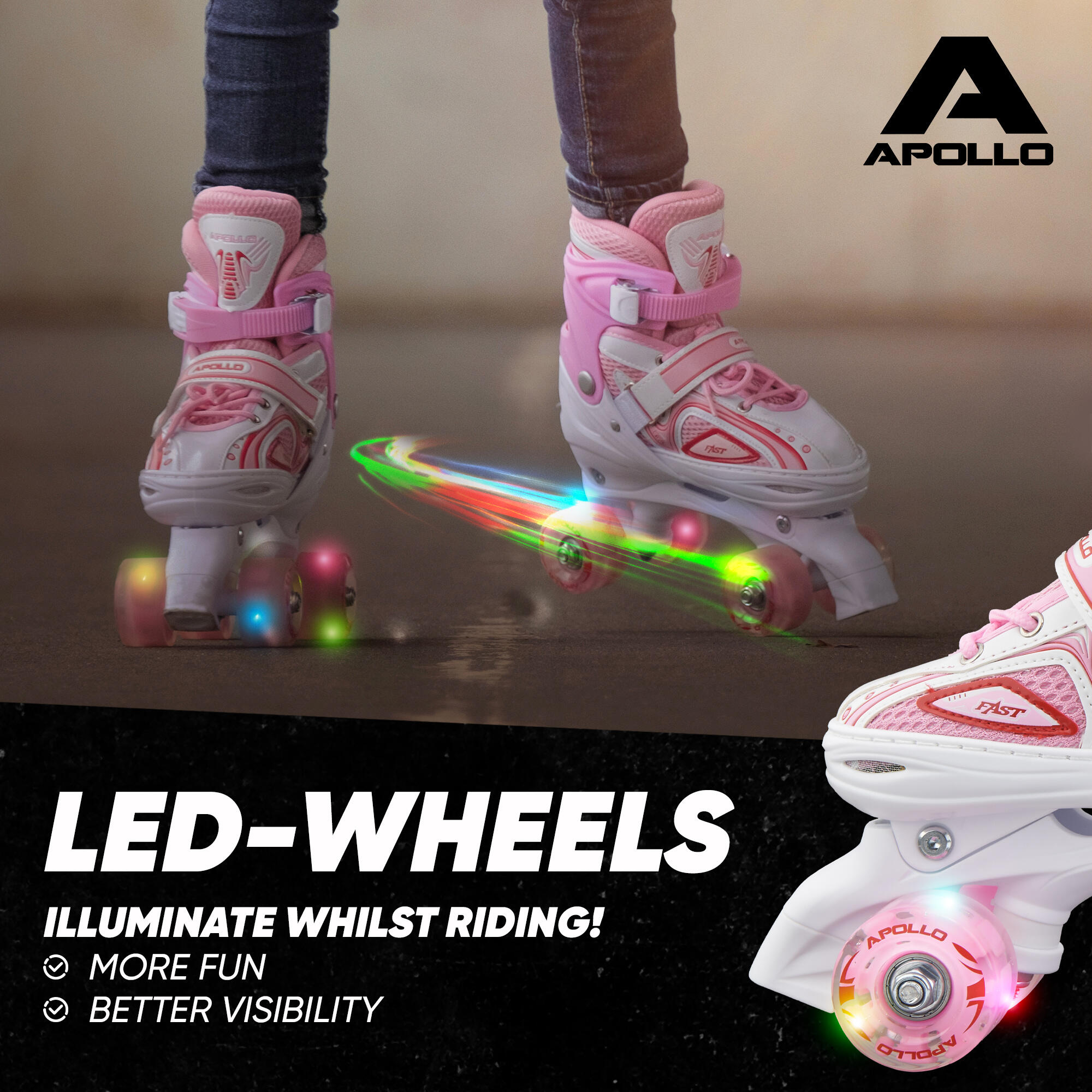 'Super Quad X Pro' verstelbare LED rolschaatsen, Wit/Roze - L (39-42) 3/7